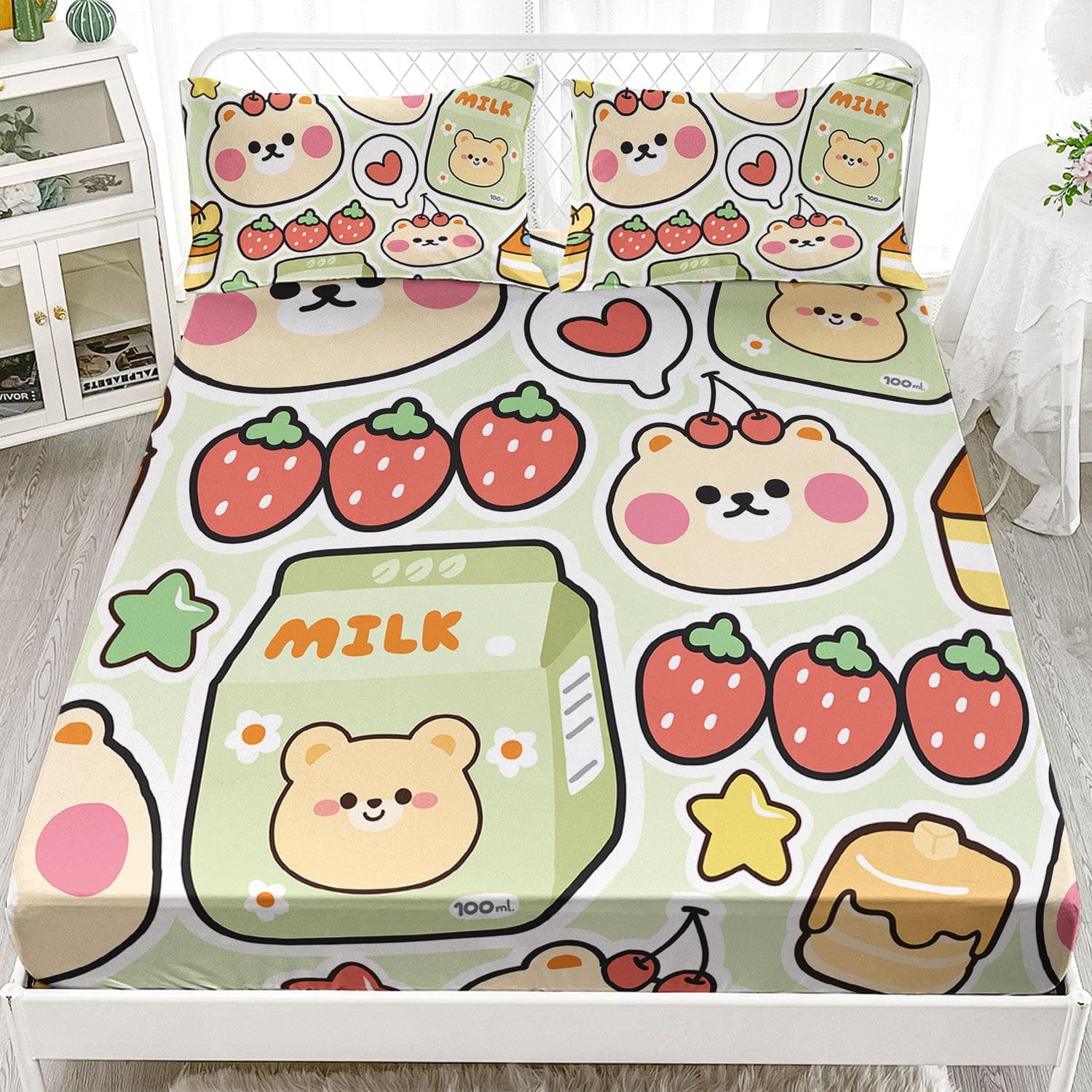 Smell Sunshine Cartoon Strawberry Bear 4Pcs Kids Bedding Set