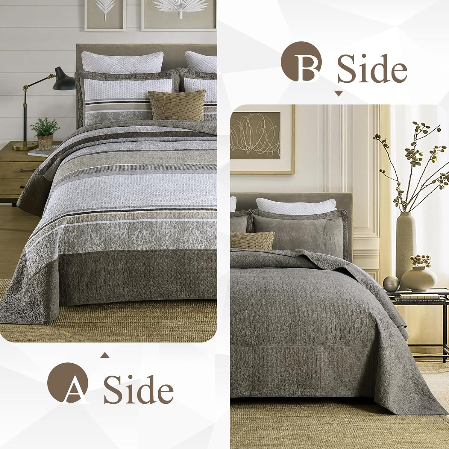 DDUOXIN 3 Piece King Bedspread Set - 120x120 Cotton Quilt with Pillow Shams