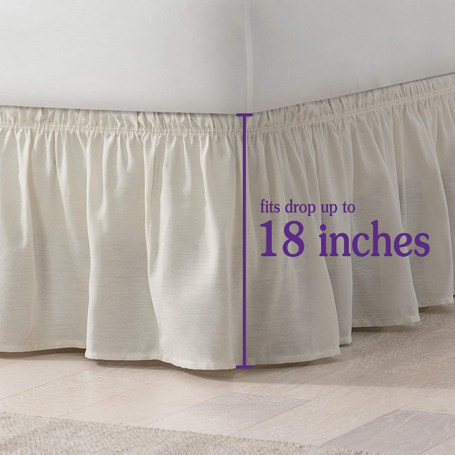 Easy Fit Solid Elastic Bed Skirt 18 Inch Drop TwinFull White 1