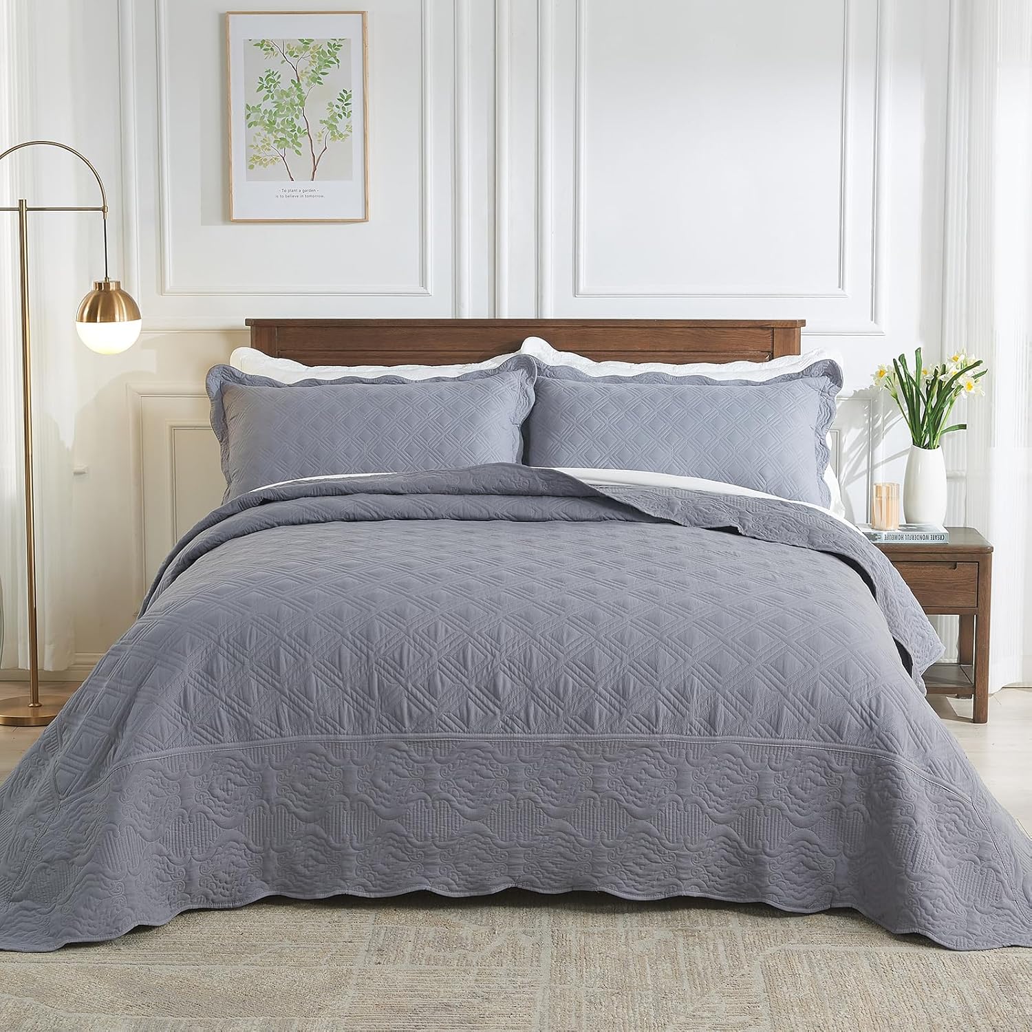 Suchbed California King Bedspread Set Grey 1