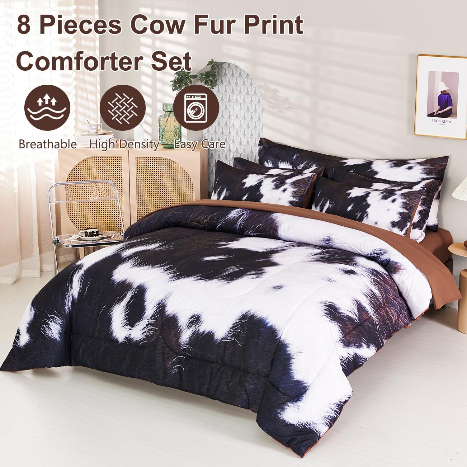 SUCSES 8-Piece Cal King Comforter Set with Cow Fur Print 1