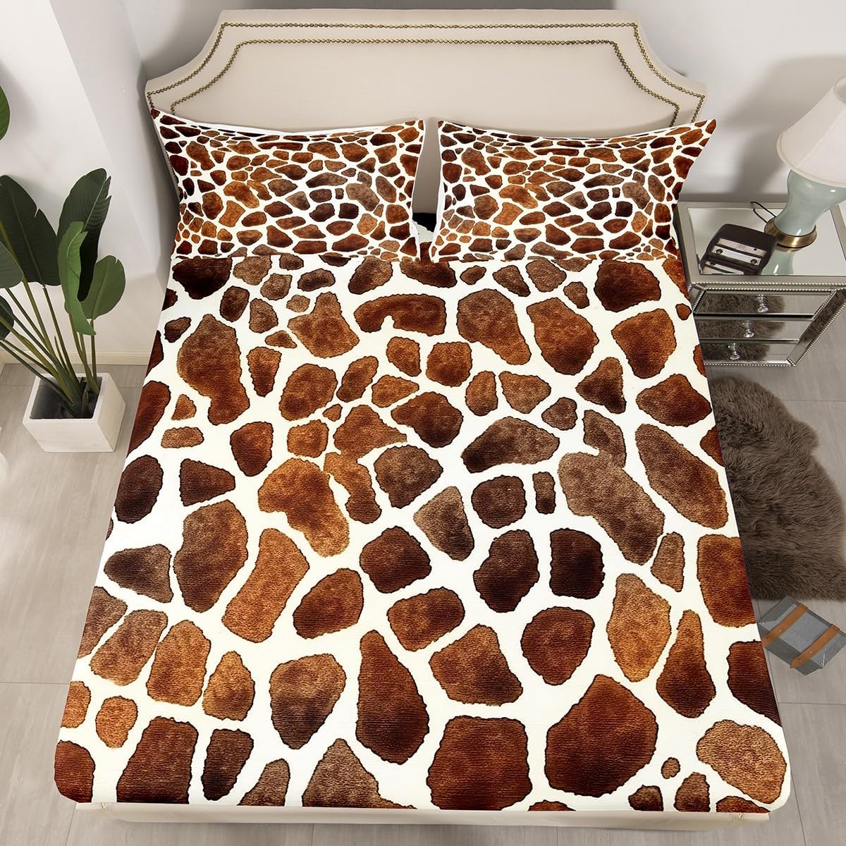 Feelyou Giraffe Print Sheet Set King Size 4Pcs 1