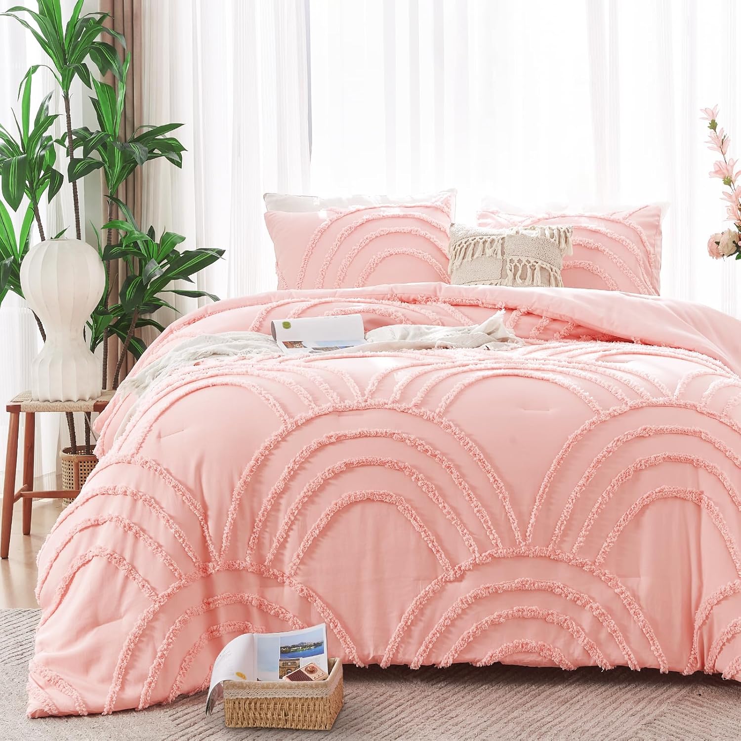 ENJOHOS Pink King Size Bedding Set with Rainbow Design