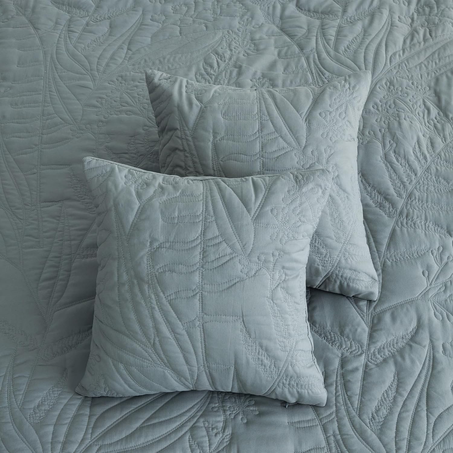 HZ HY Leaves Pattern Oversized King Bedspread Set Grey