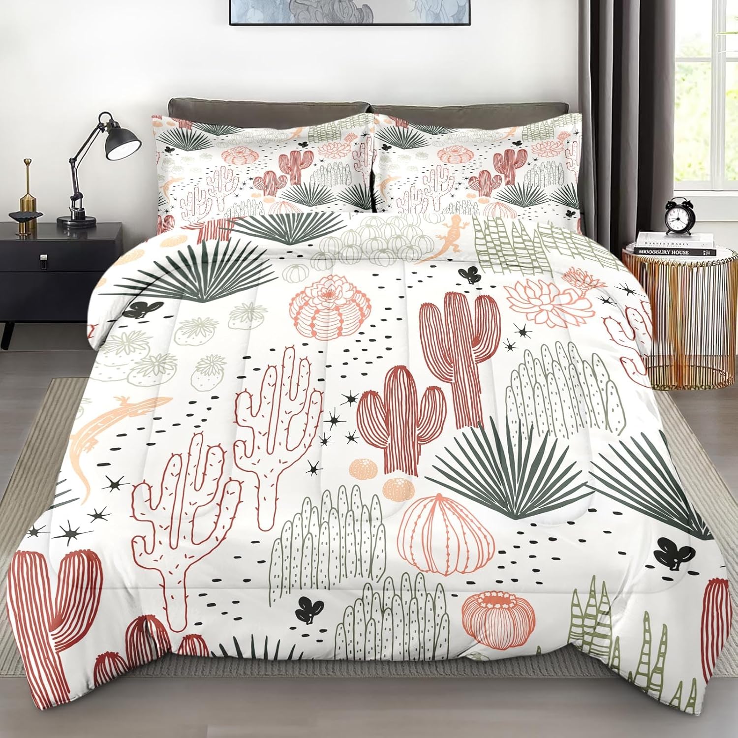 Pamnest Comforter Set Full Size - Cactus Flower Floral Design