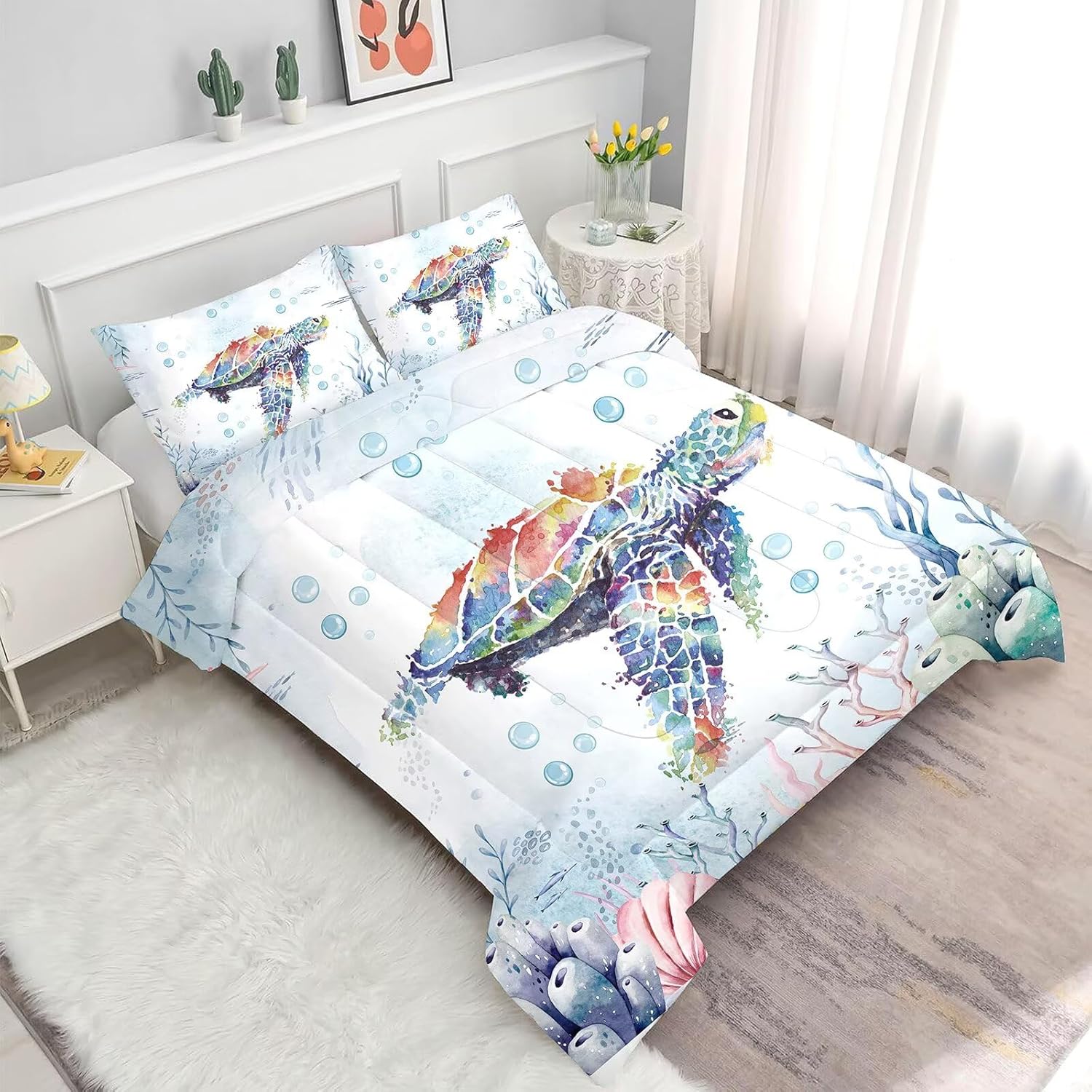 FUYEUN Turtle Comforter Set for Girls Kids Teens Women