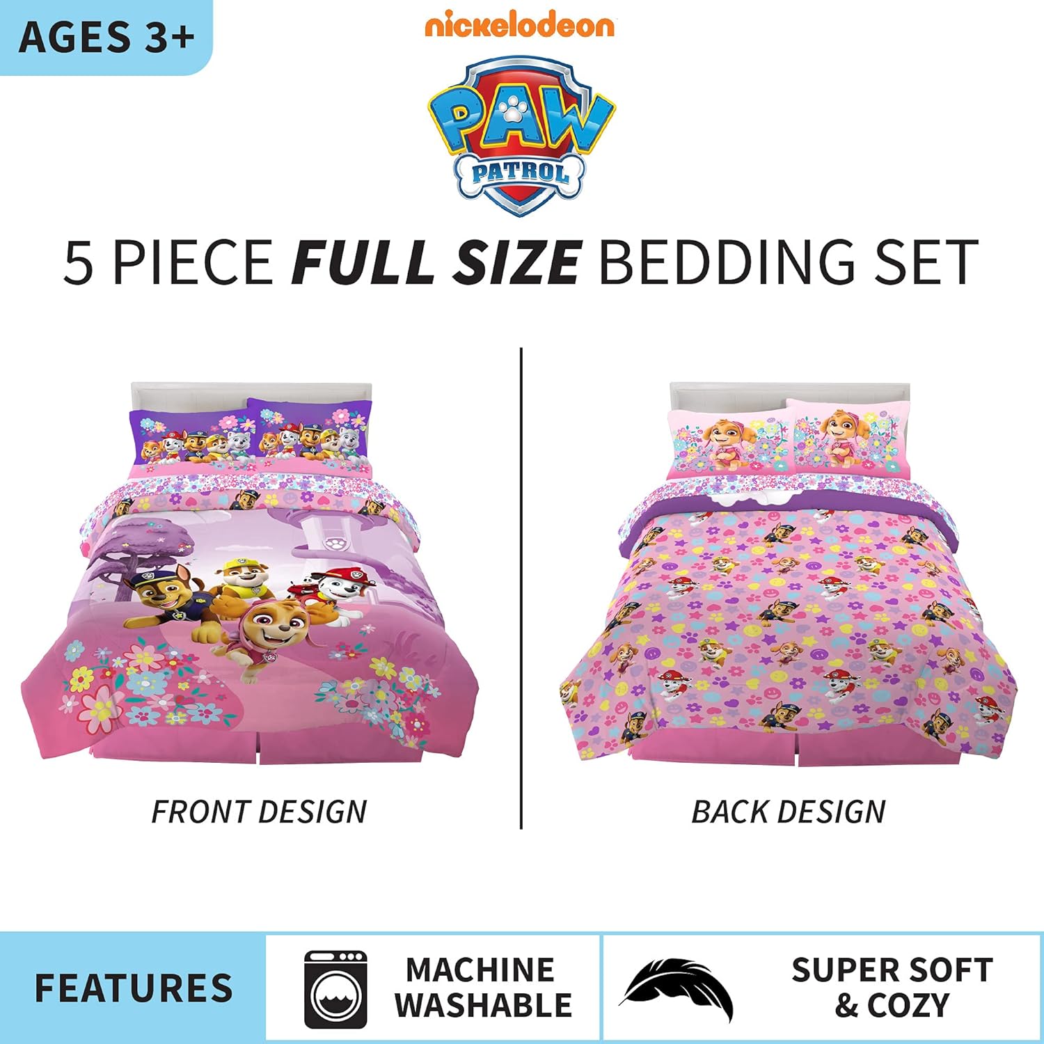 Franco Kids Bedding Comforter Set with Sheets Paw Patrol Girls