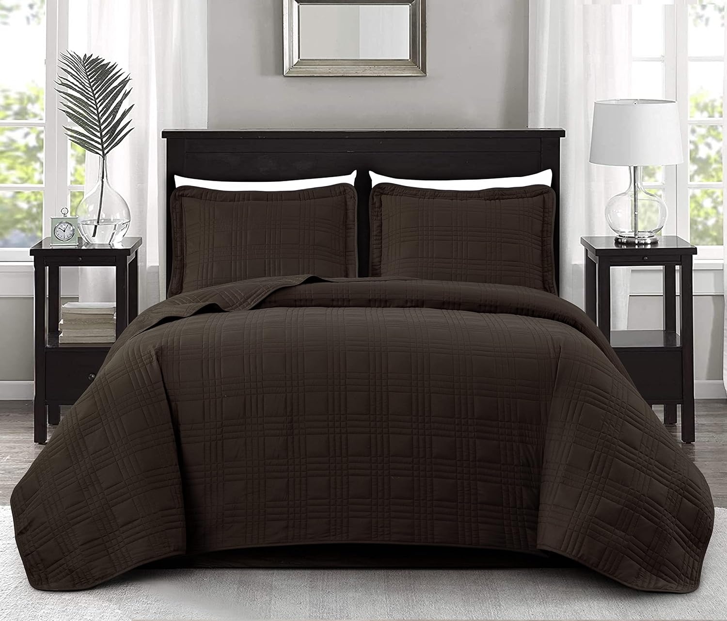 Chezmoi Collection King Size Bedspread Set 3-Piece Brown