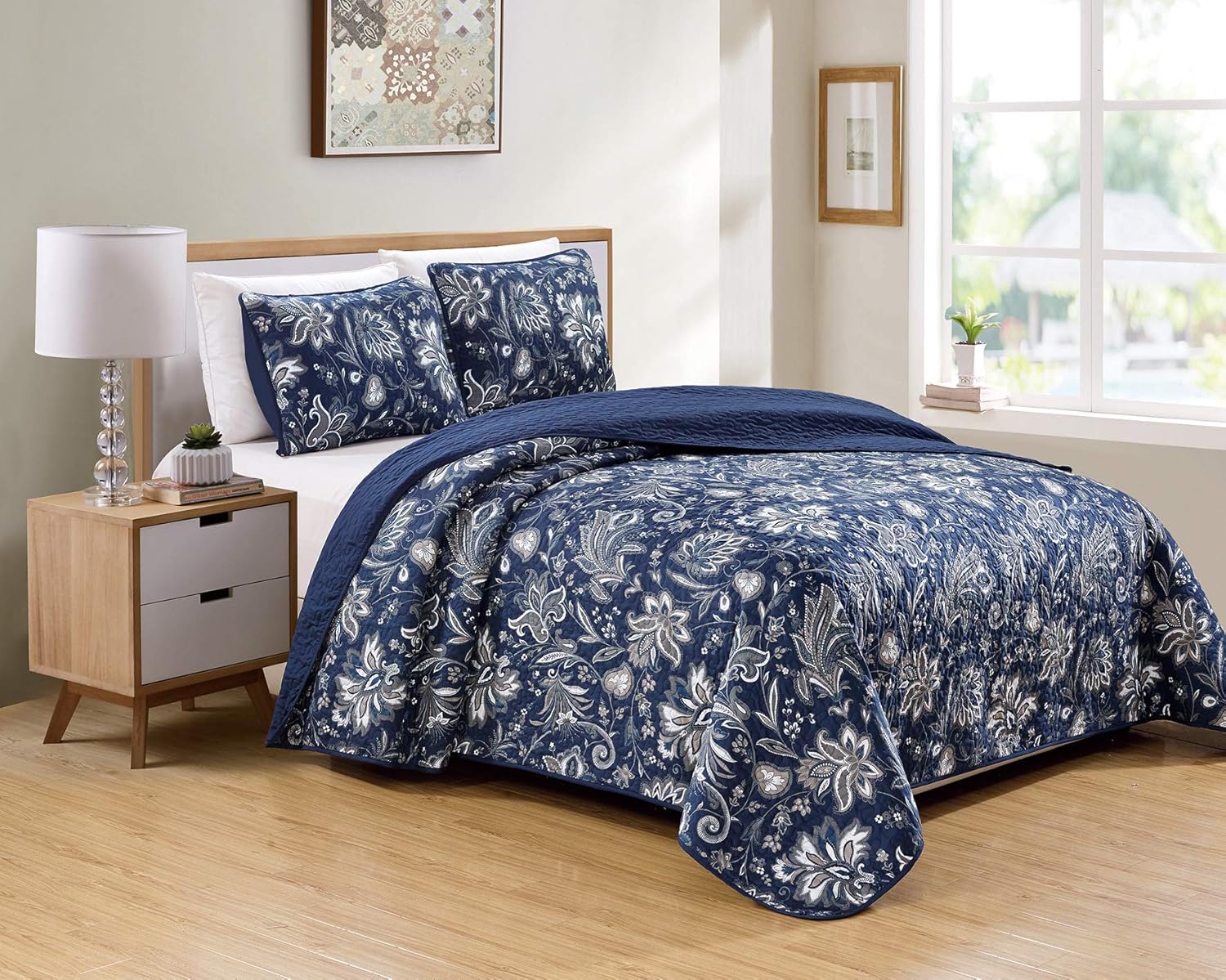 Better Home Style 3 Piece Navy Dark Blue Bedspread Set