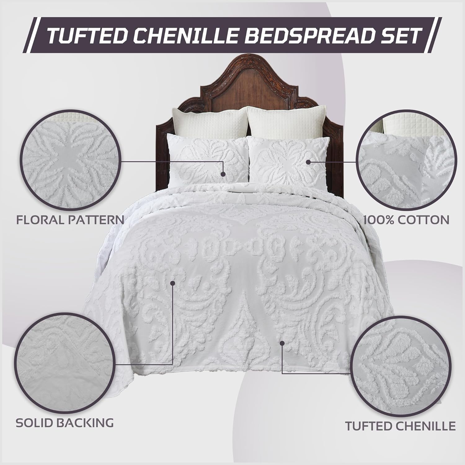Better Trends Chenille Bedspread Set 3 Piece
