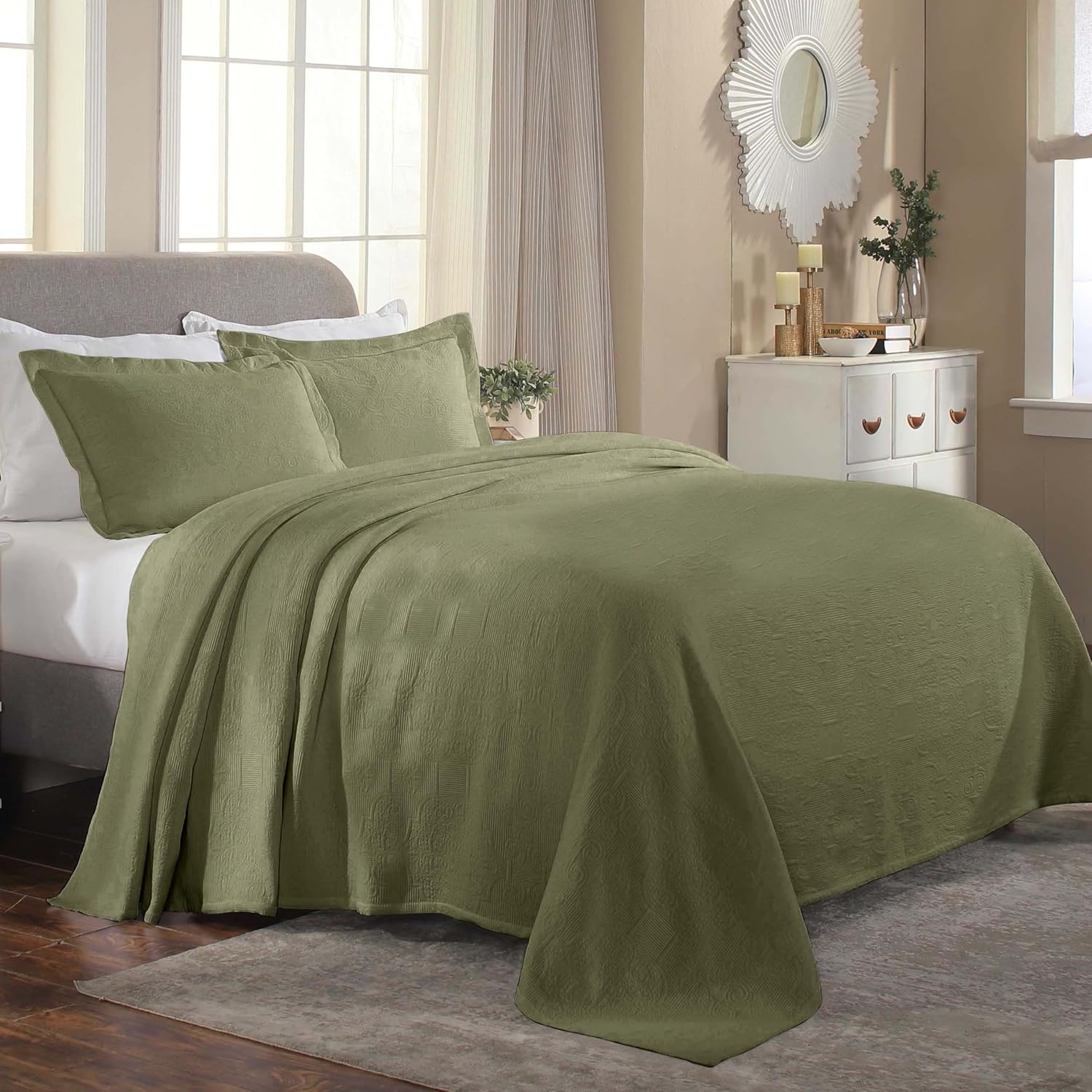 Superior Cotton Bedspread Set 3-Piece Sage King