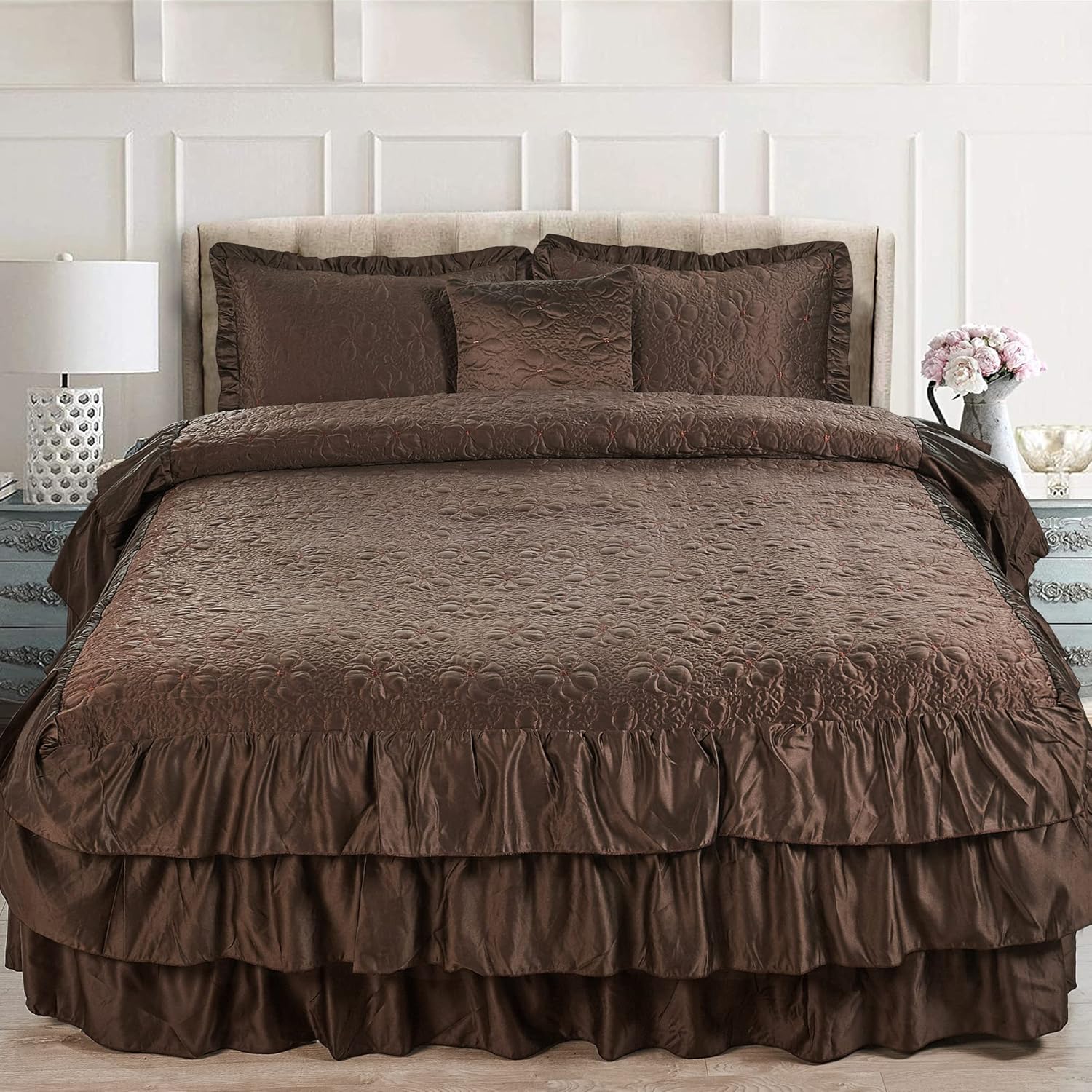 Home Soft Things 4 Piece Matte Satin Bedspread Set Chocolate