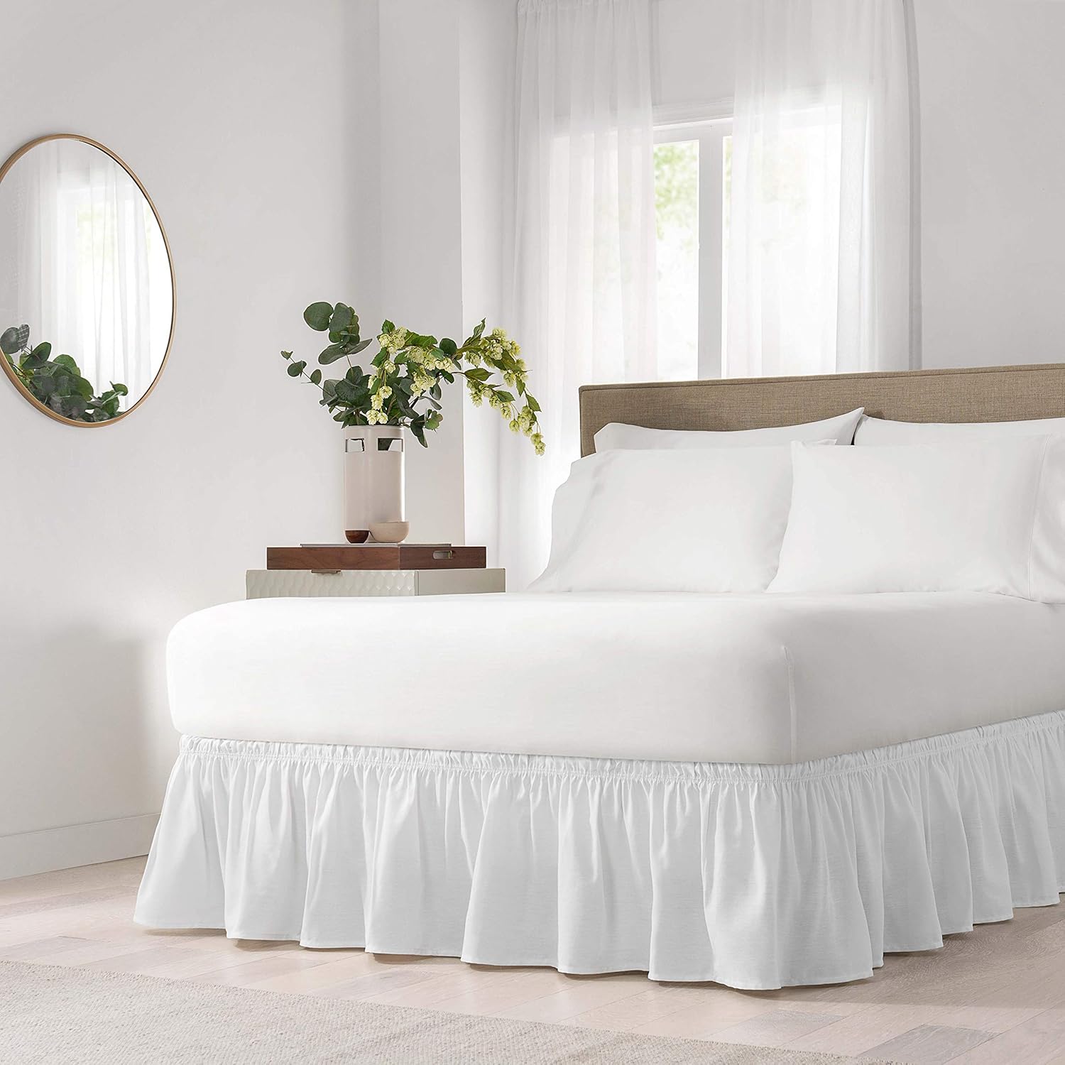 Easy Fit Solid Elastic Bed Skirt 18 Inch Drop TwinFull White 1