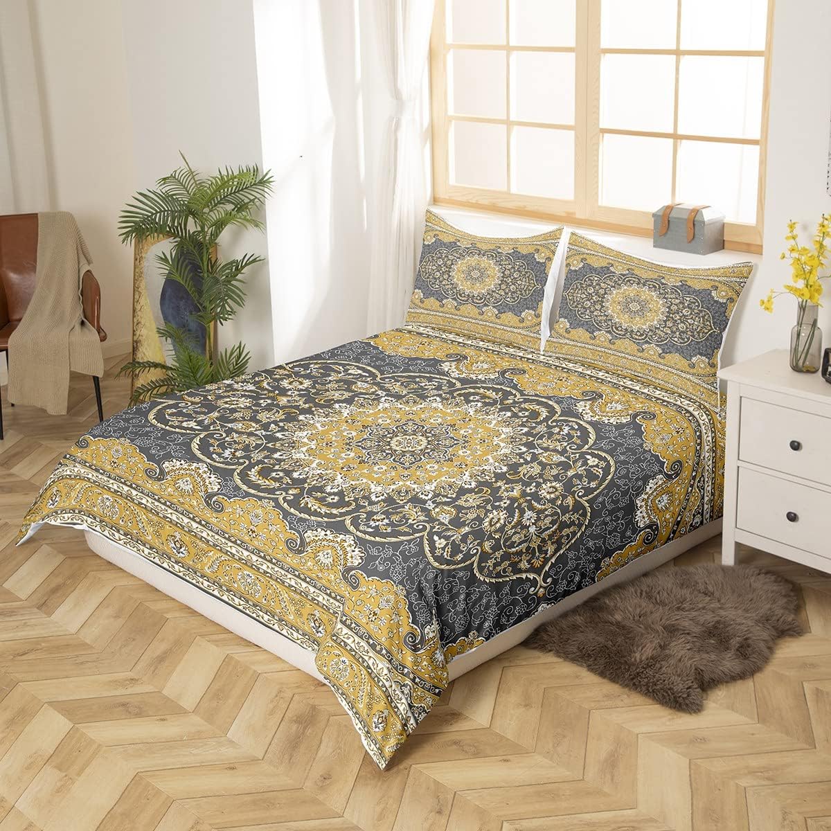 Erosebridal Bohemian Floral Duvet Cover Set