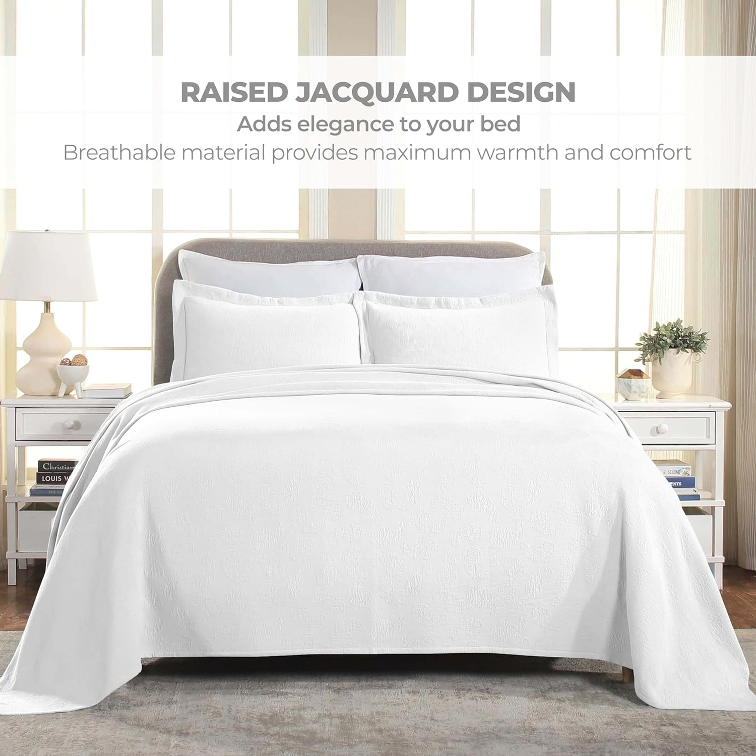 Superior Paisley 3 Piece Cotton Bedspread Set Twin White