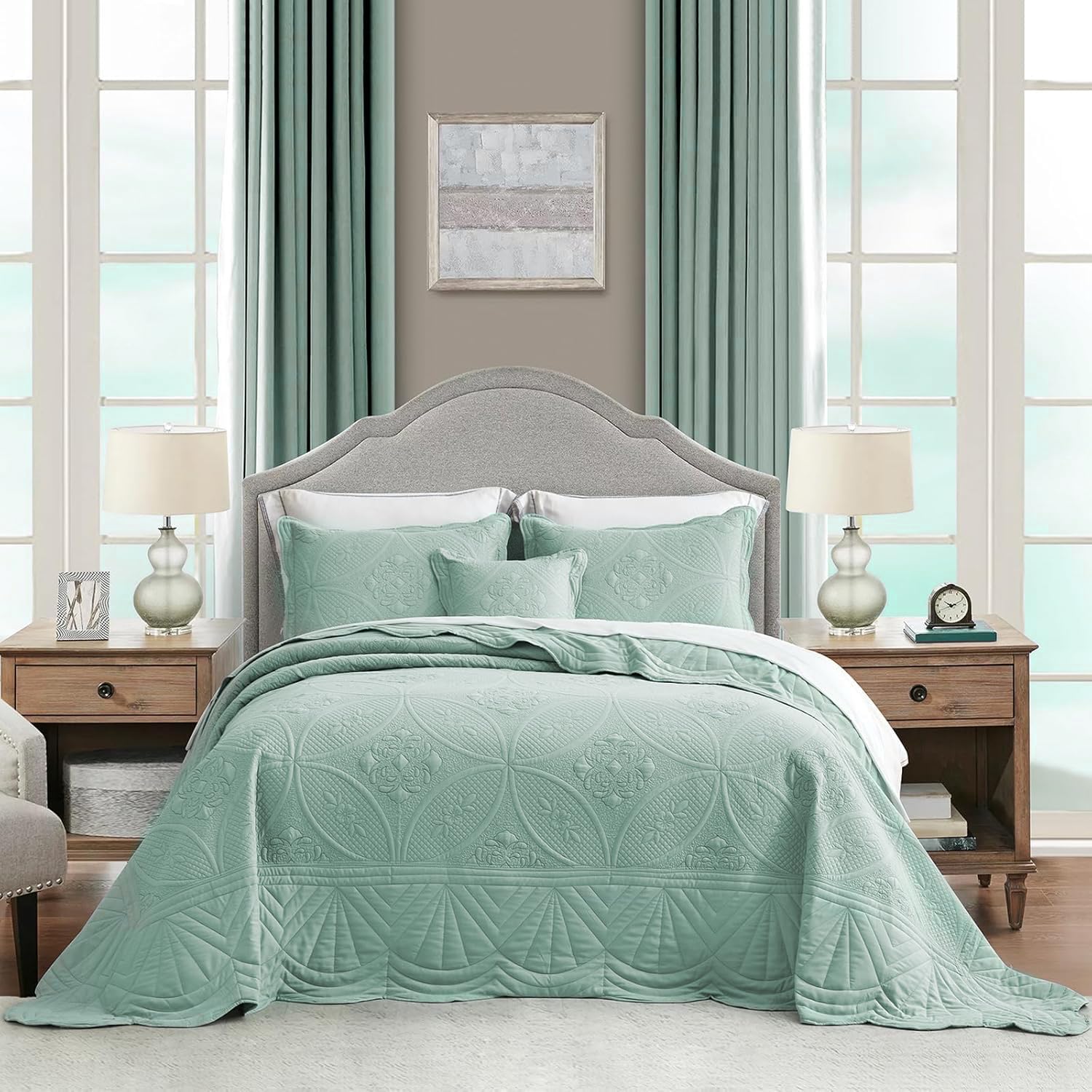DaisyHuang Oversized Bedspread Set 5 Piece Seaglass