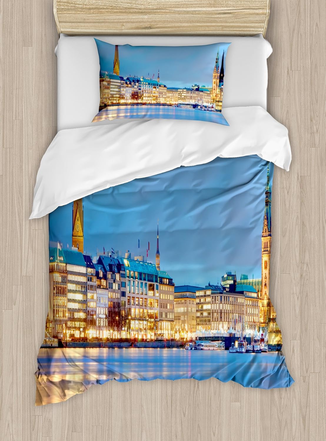 Ambesonne European Duvet Cover Set - Old Town Baroque Print Twin Size
