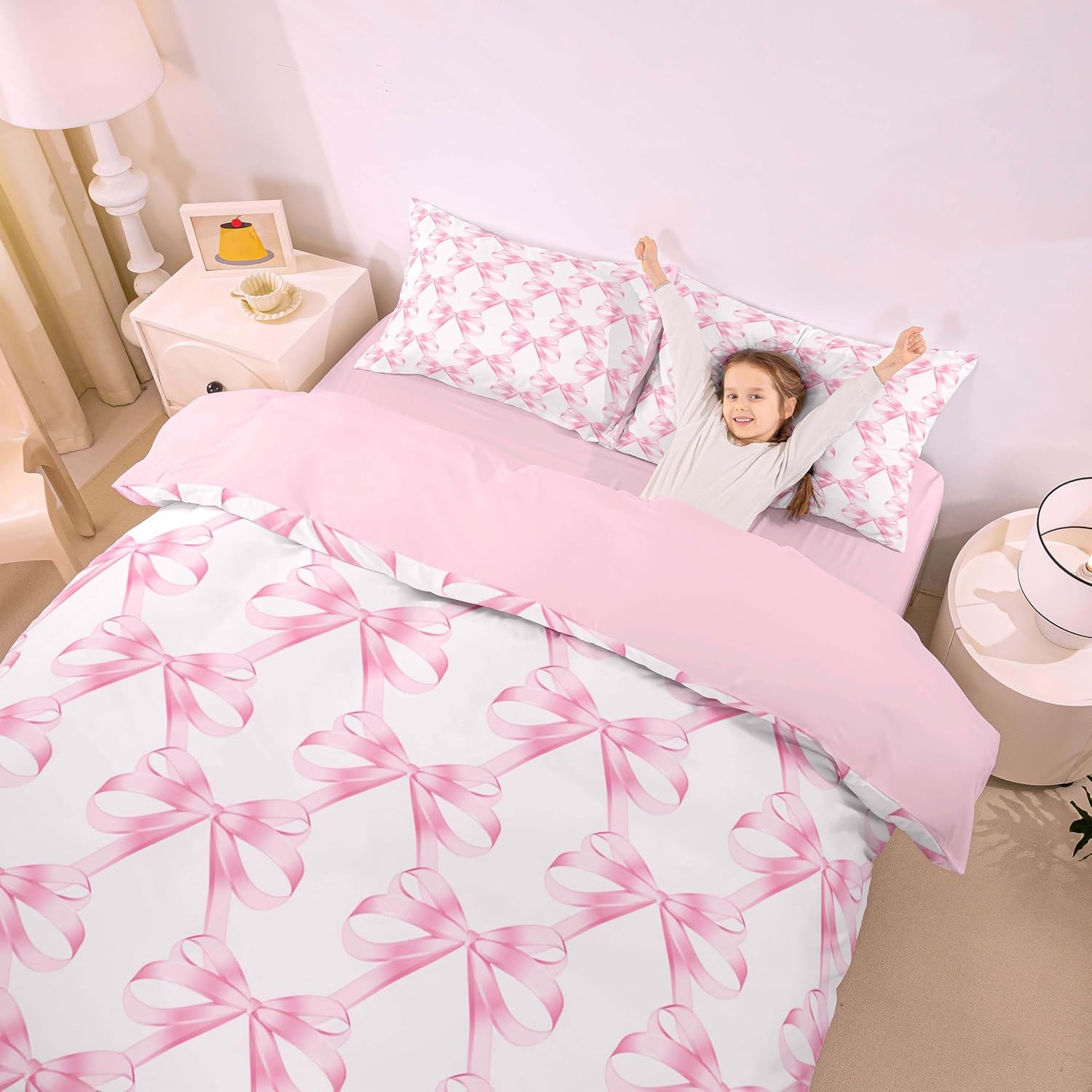 Feelyou 7-Piece Pink Bow Comforter Set for Girls