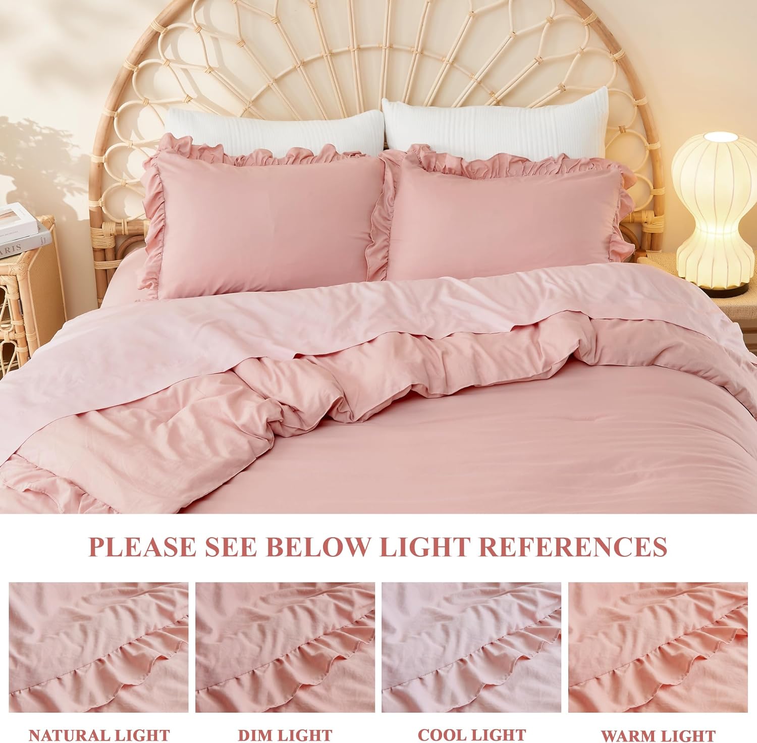 Litanika Blush Pink Ruffle Comforter Set 3 Piece