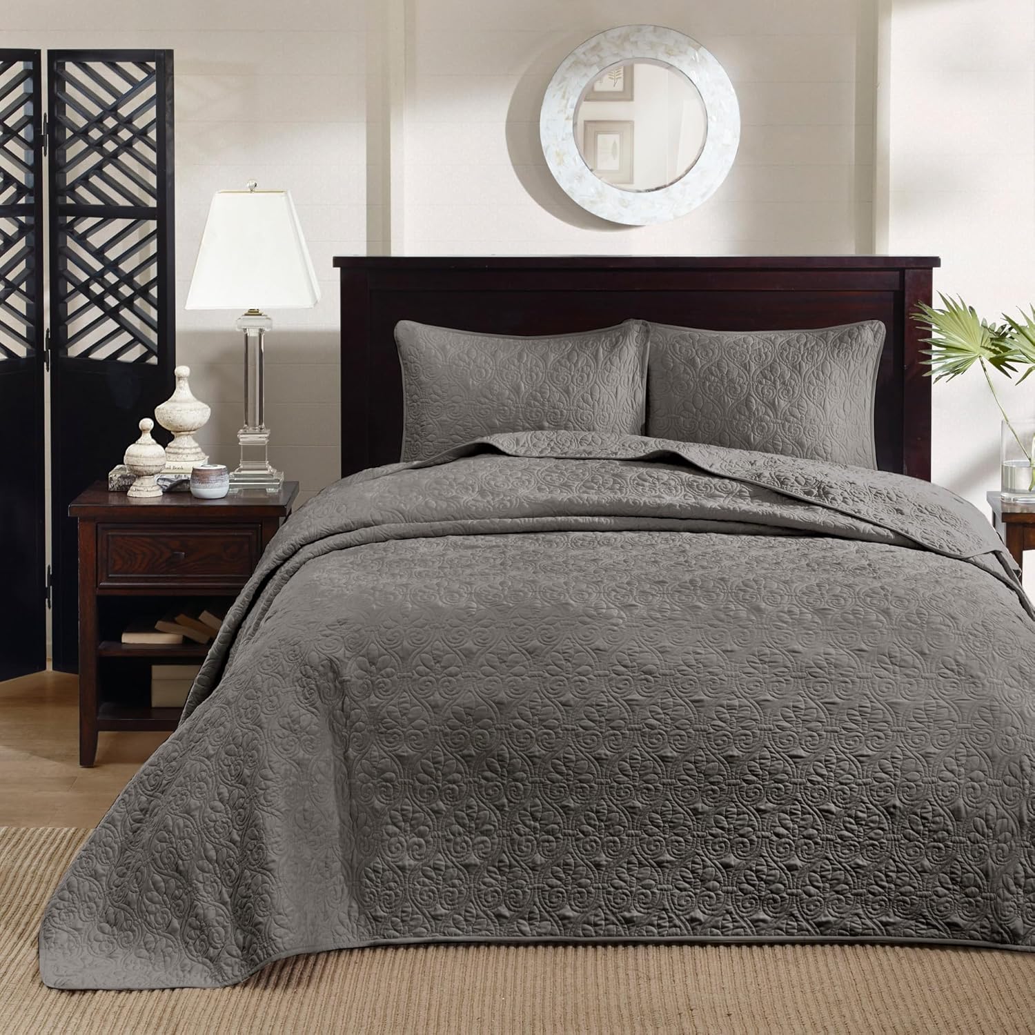 Madison Park Quebec Reversible Bedspread Set Queen 102x118 Dark Grey
