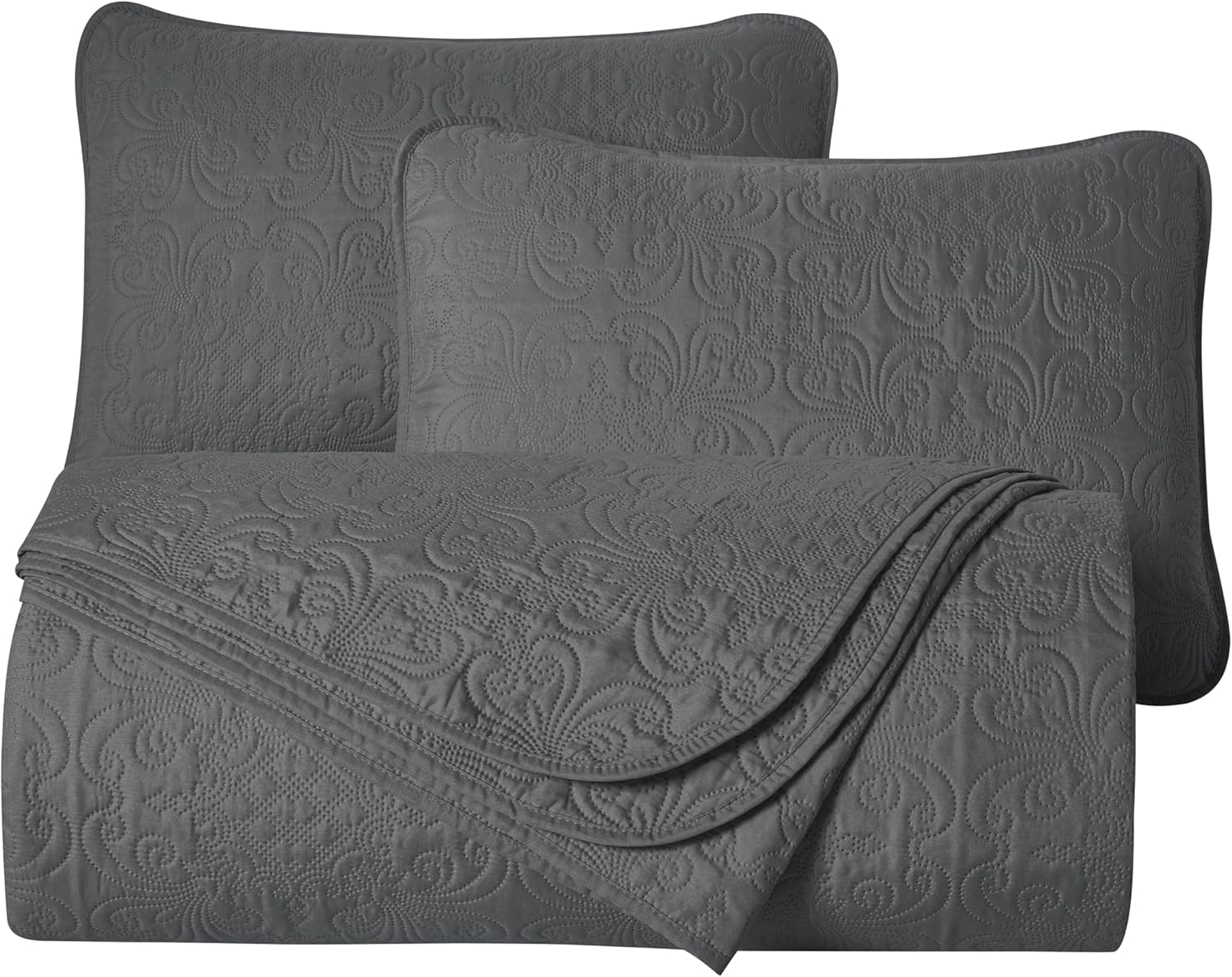 Chezmoi Collection Luca 3-Piece Bedspread Set Queen Size Charcoal