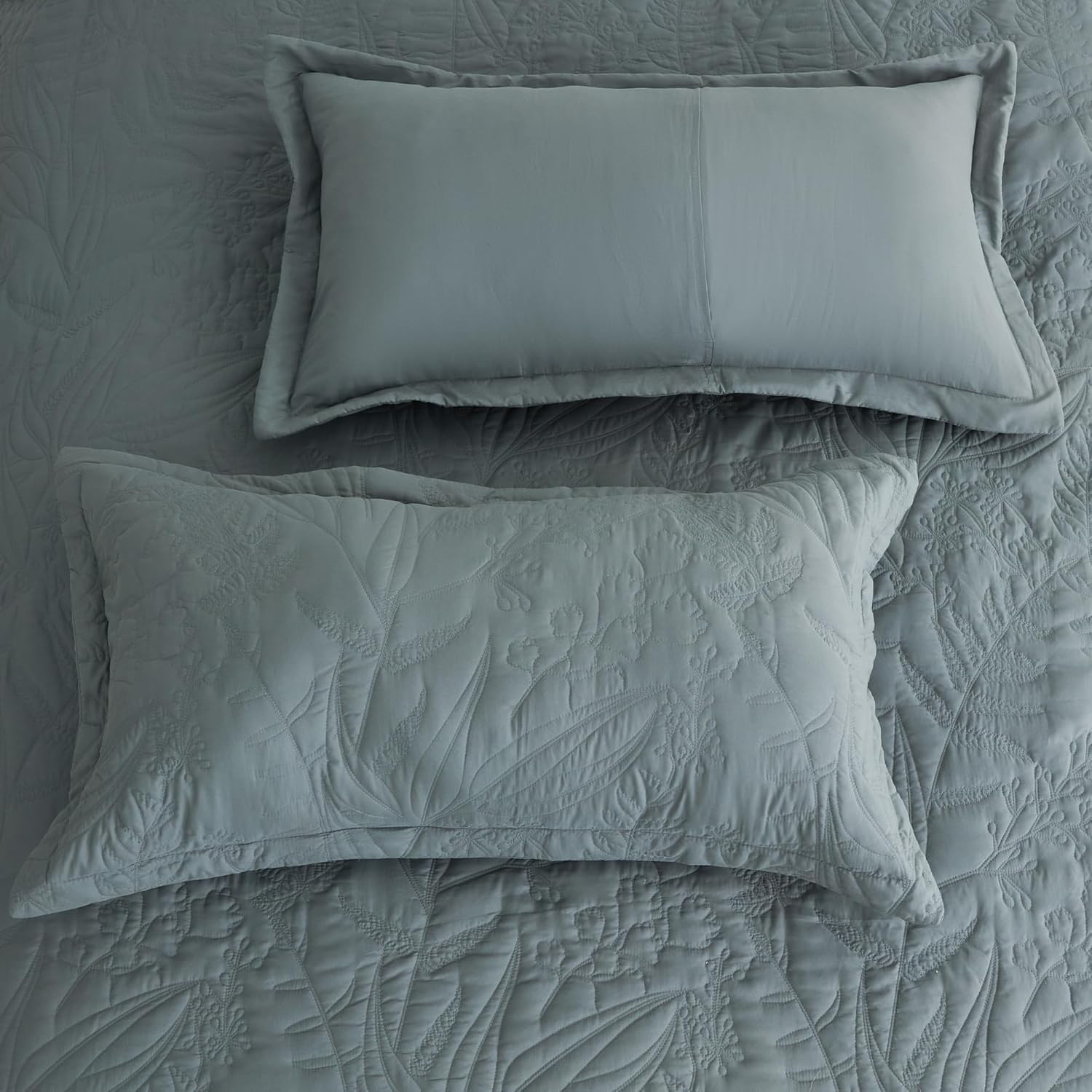 HZ HY Leaves Pattern Oversized King Bedspread Set Grey