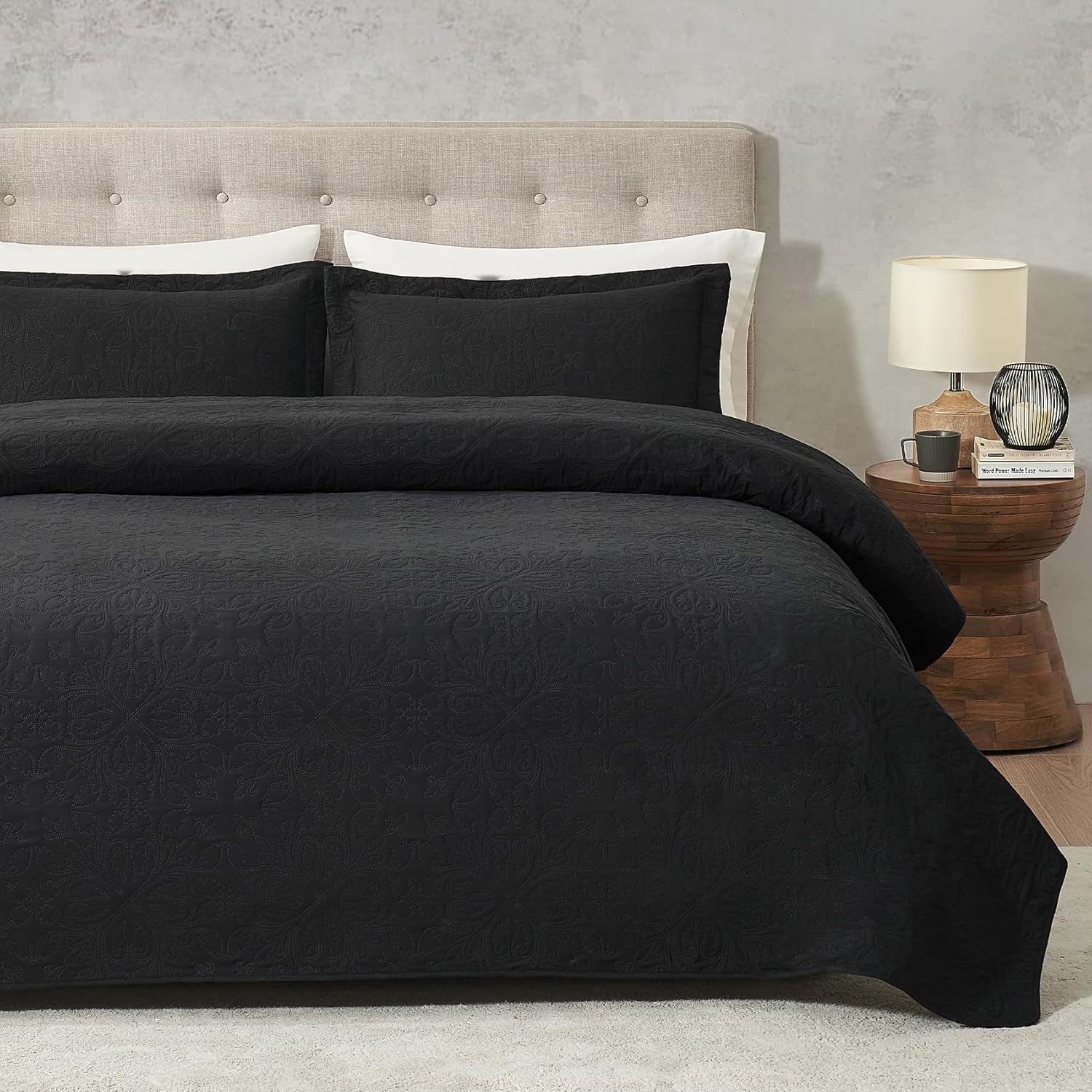 Hansleep Black Quilt King Size - Baroque Ultra Soft Bedspread Set