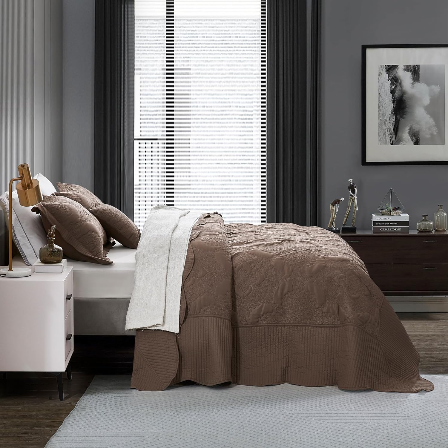 HZ HY Oversized King Bedspread Set Mocha