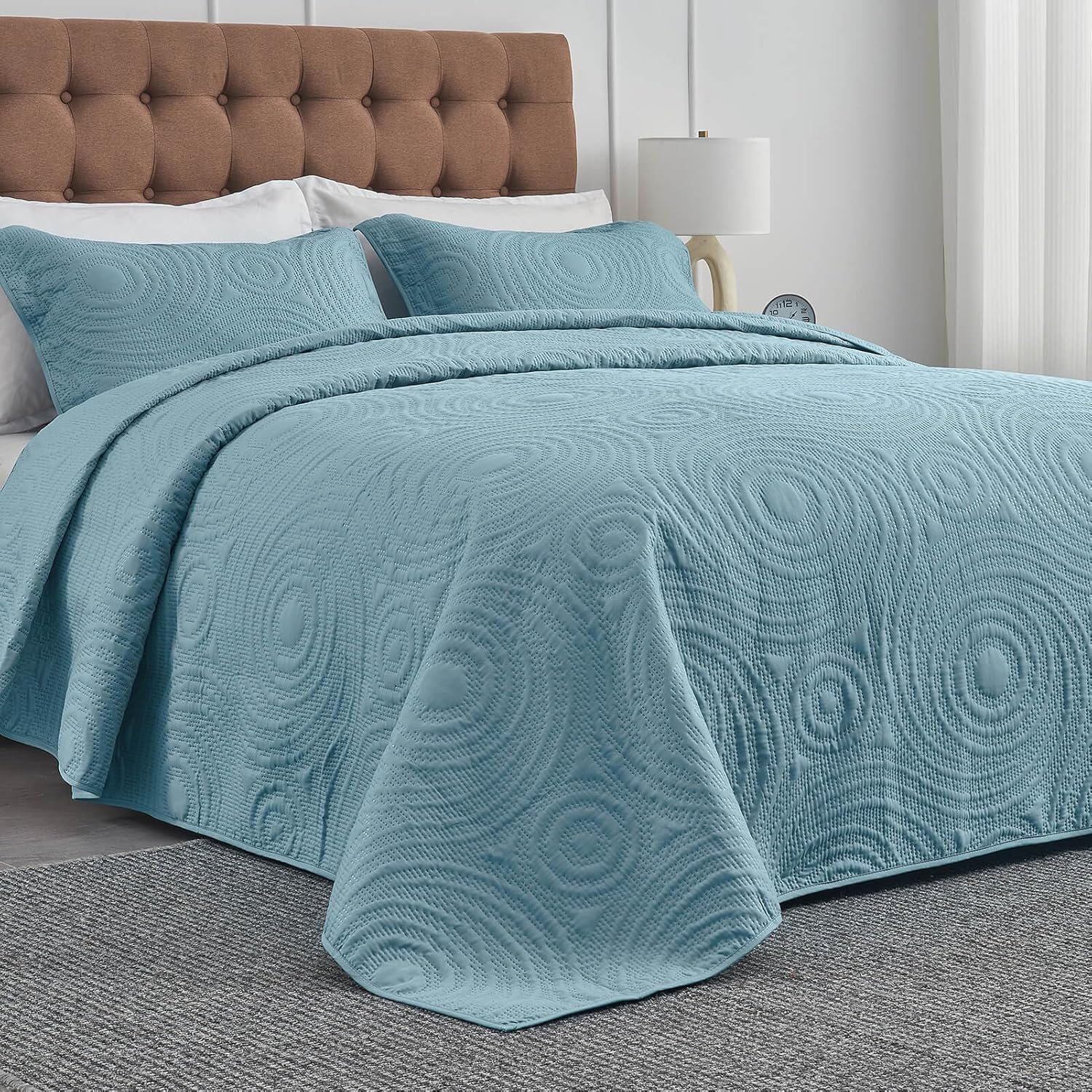 Oversized King Bedspread Set 128x120 Blue