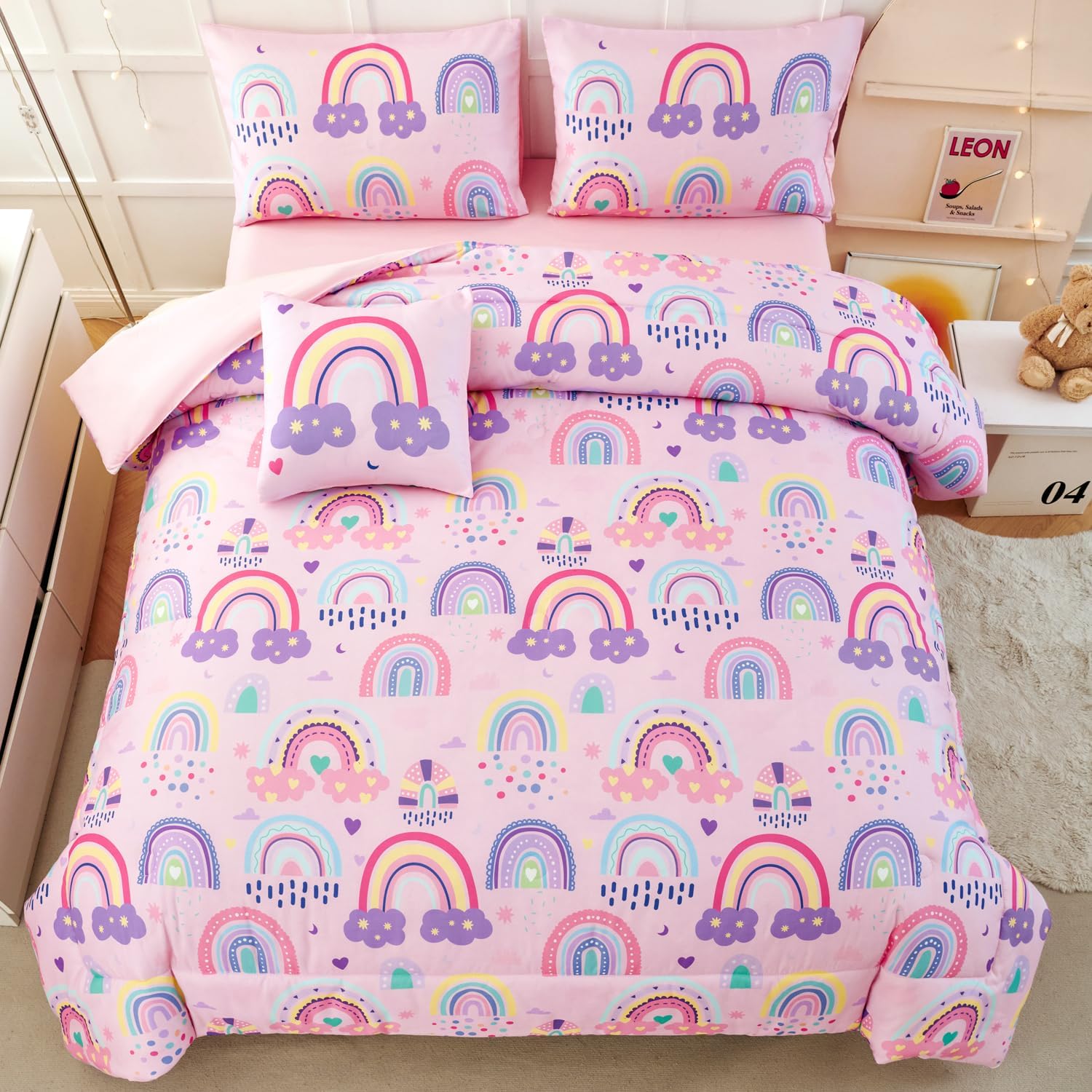 ANGIYUIN 6-Piece Rainbow Kids Comforter Set