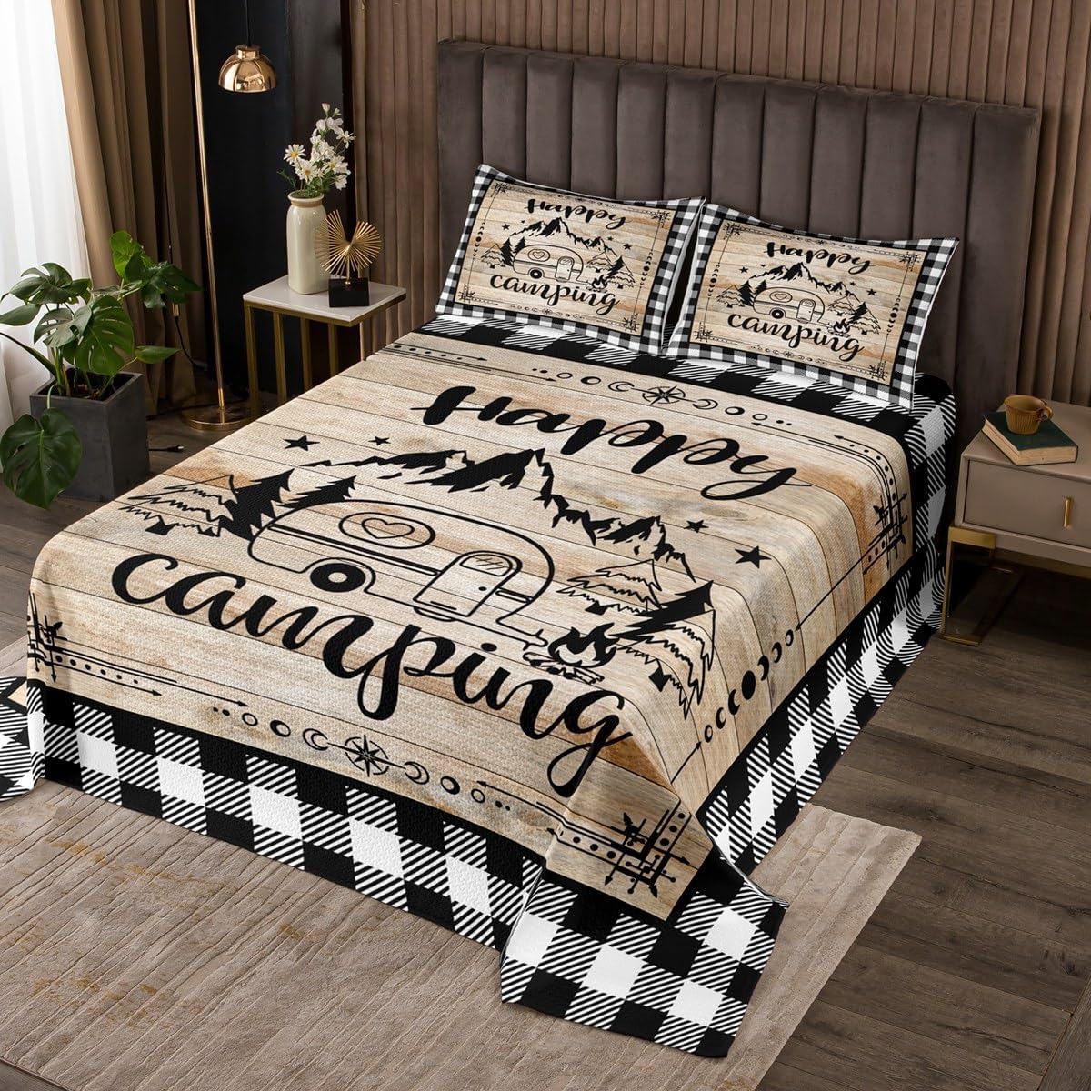 Erosebridal Happy Camping Queen Quilt Set