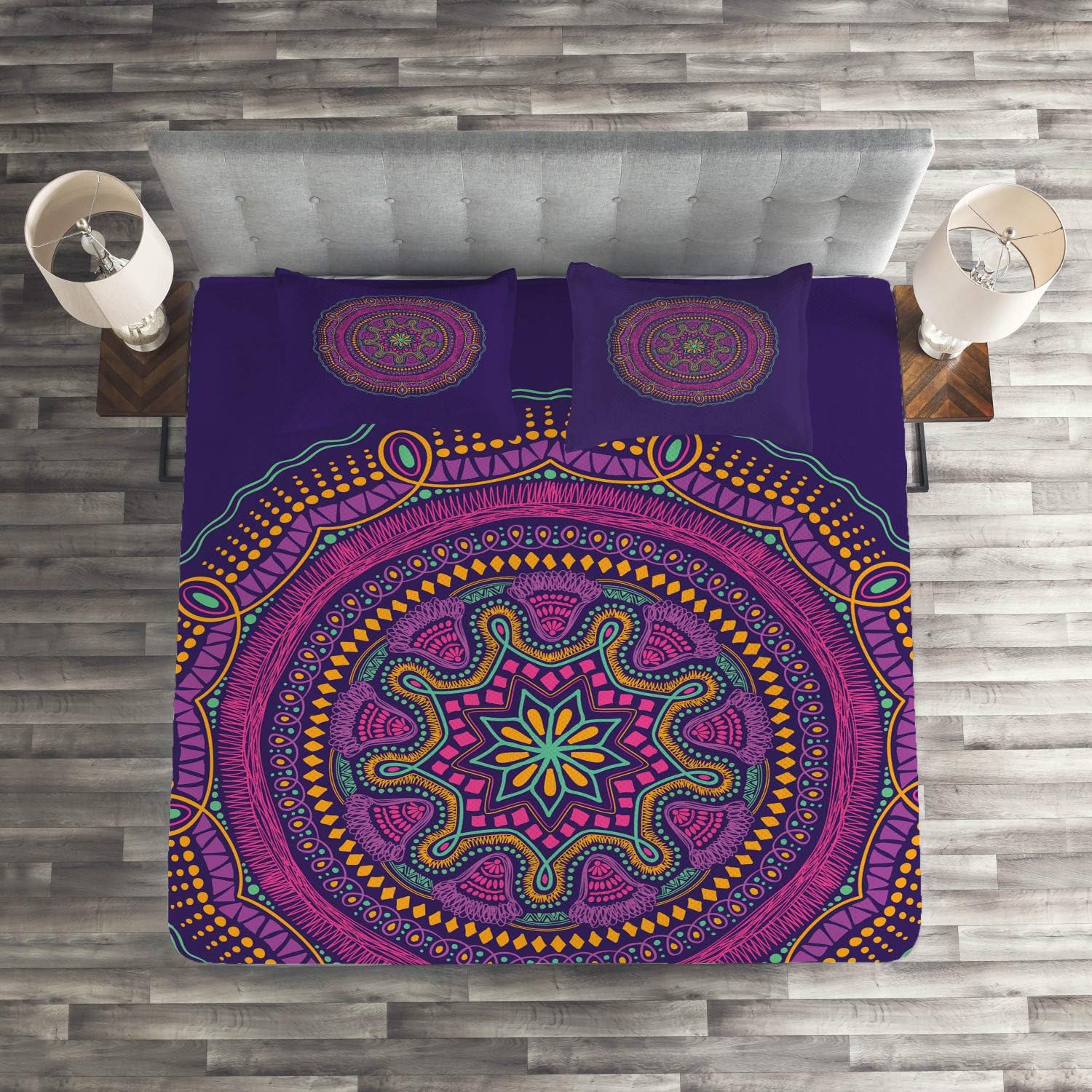 Ambesonne Bohemian Mandala Yoga Coverlet Set Queen Size 3 Piece