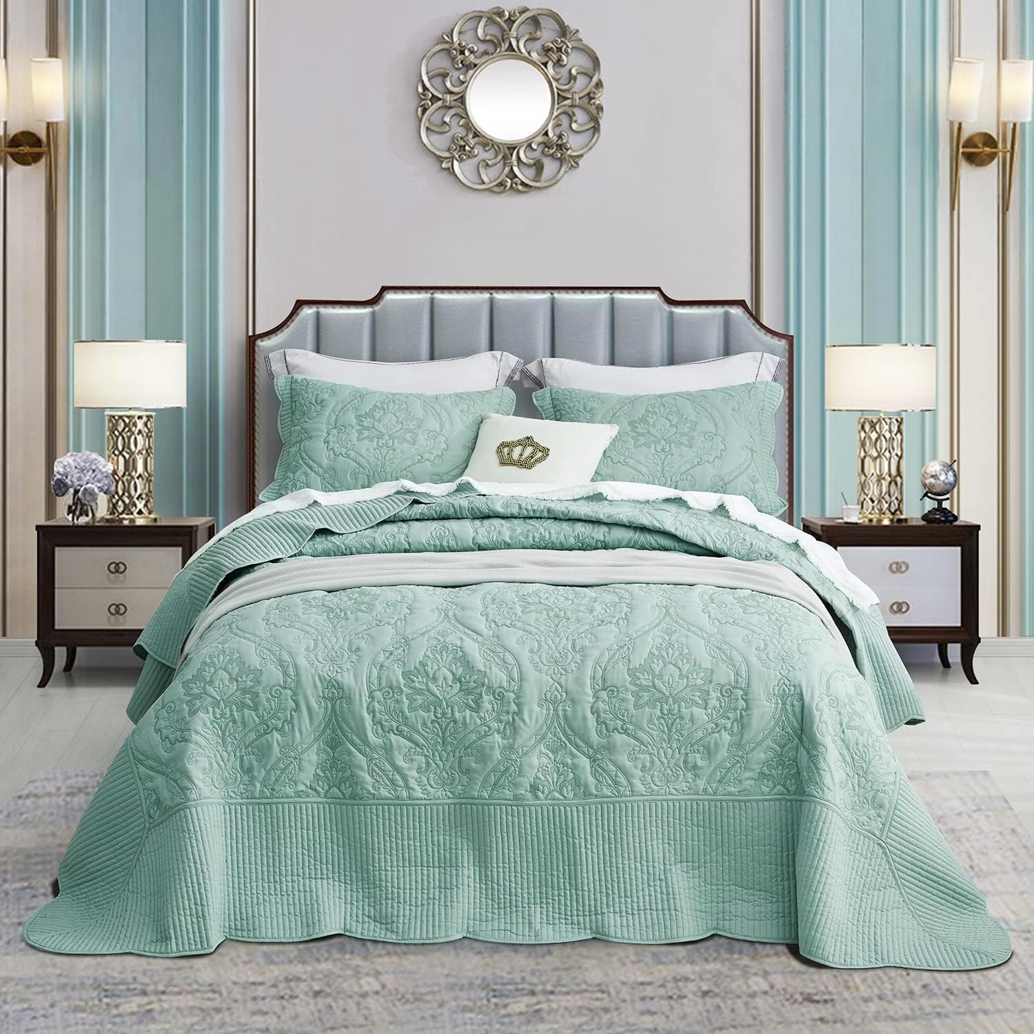 CHIXIN Oversized Bedspread Set - King Size Damask Paisley
