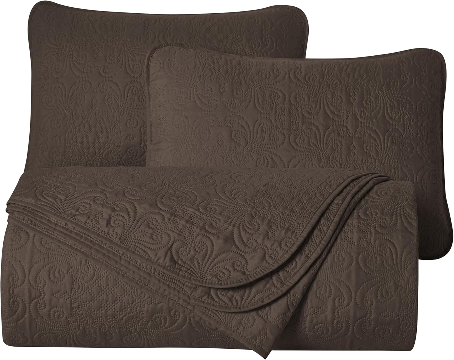 Chezmoi Luca 3-Piece Oversized Bedspread Set Queen Size Chocolate