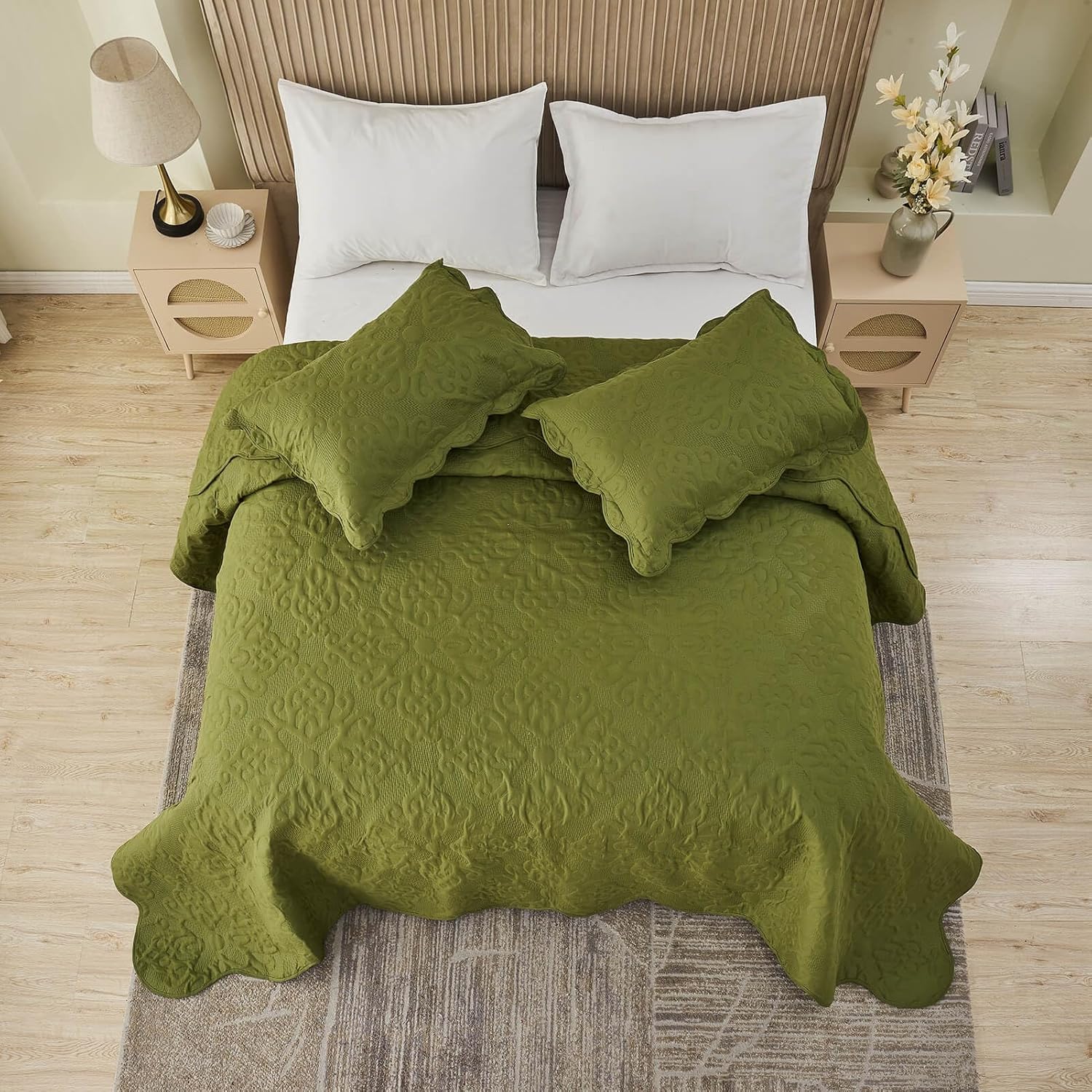 Kingnex Olive Green Oversized King Bedspread Set