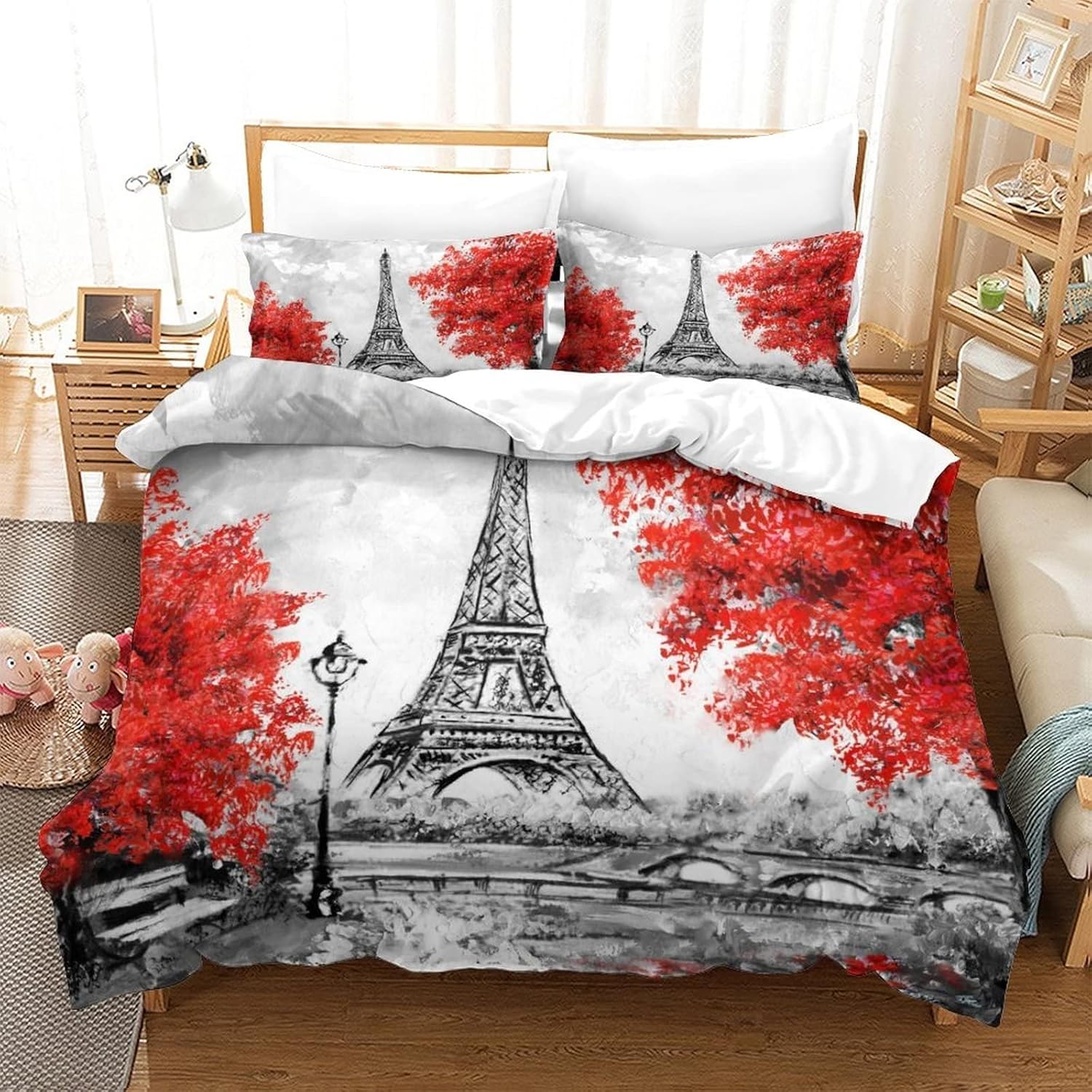 Eiffel Tower Red Duvet Cover Set Twin Size 3D Printed