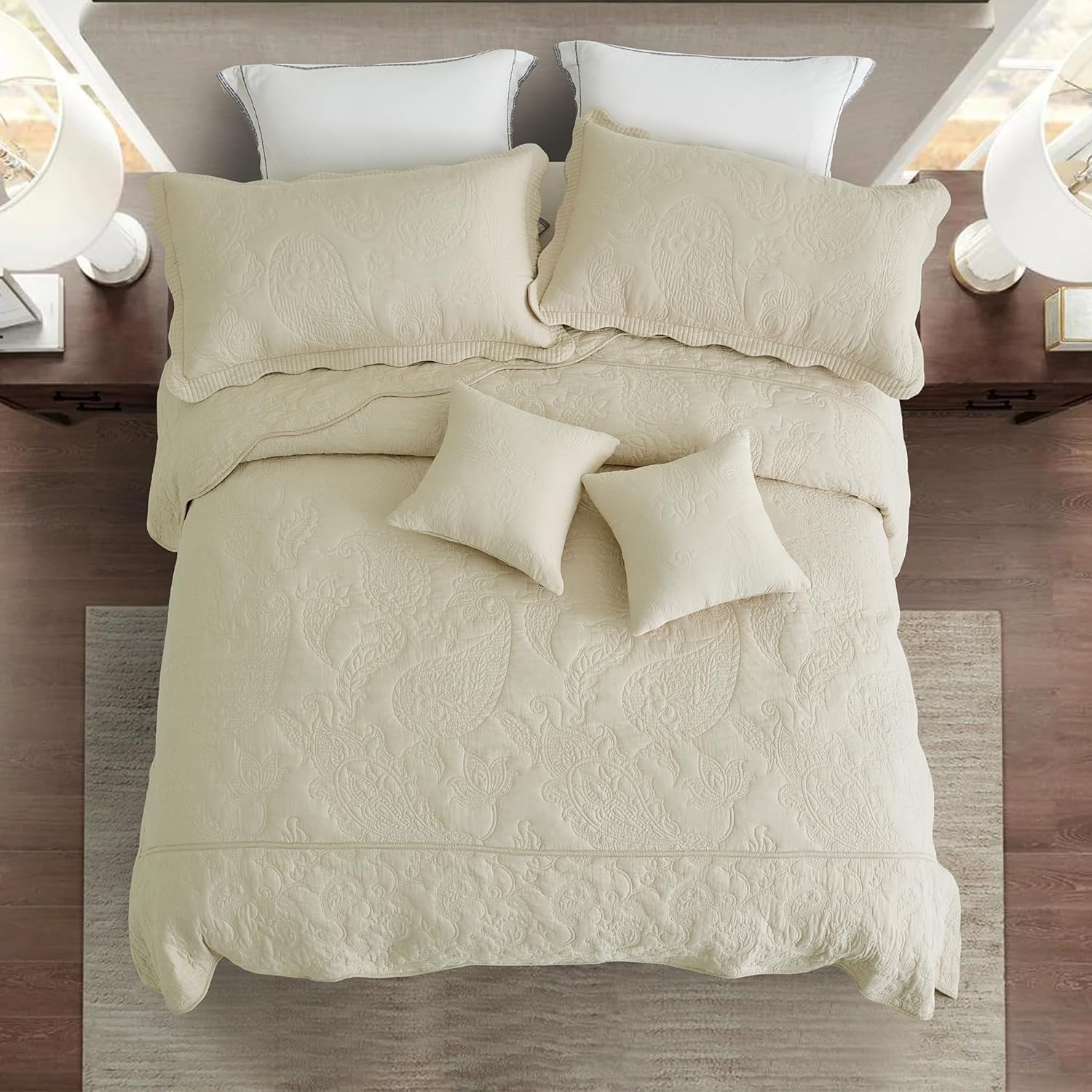 Blythease Oversized King Bedspread Set 138x122 Khaki Paisley Pattern