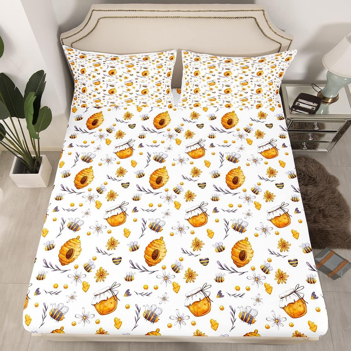 Erosebridal Honey Bees Queen Sheet Set