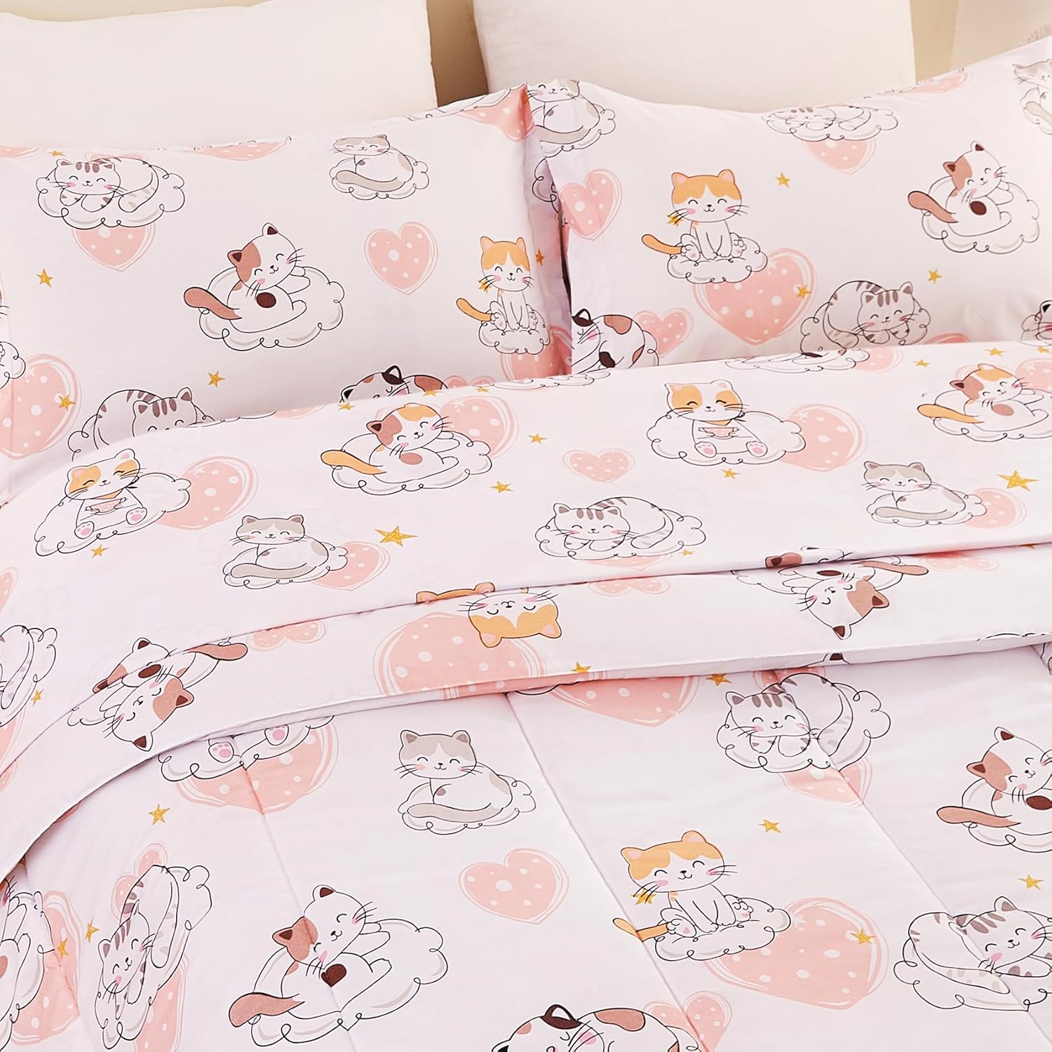 Yibeizi Cat Comforter Set for Girls Twin