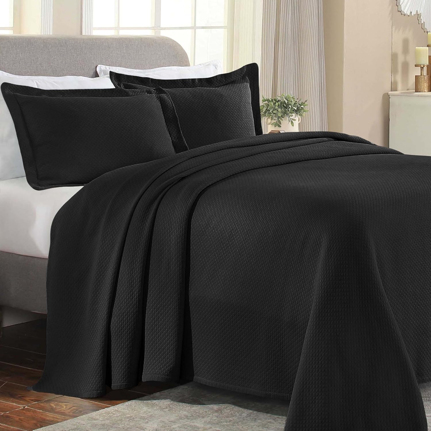 Superior Solitaire Cotton Bedspread Set 3 Piece Twin Black