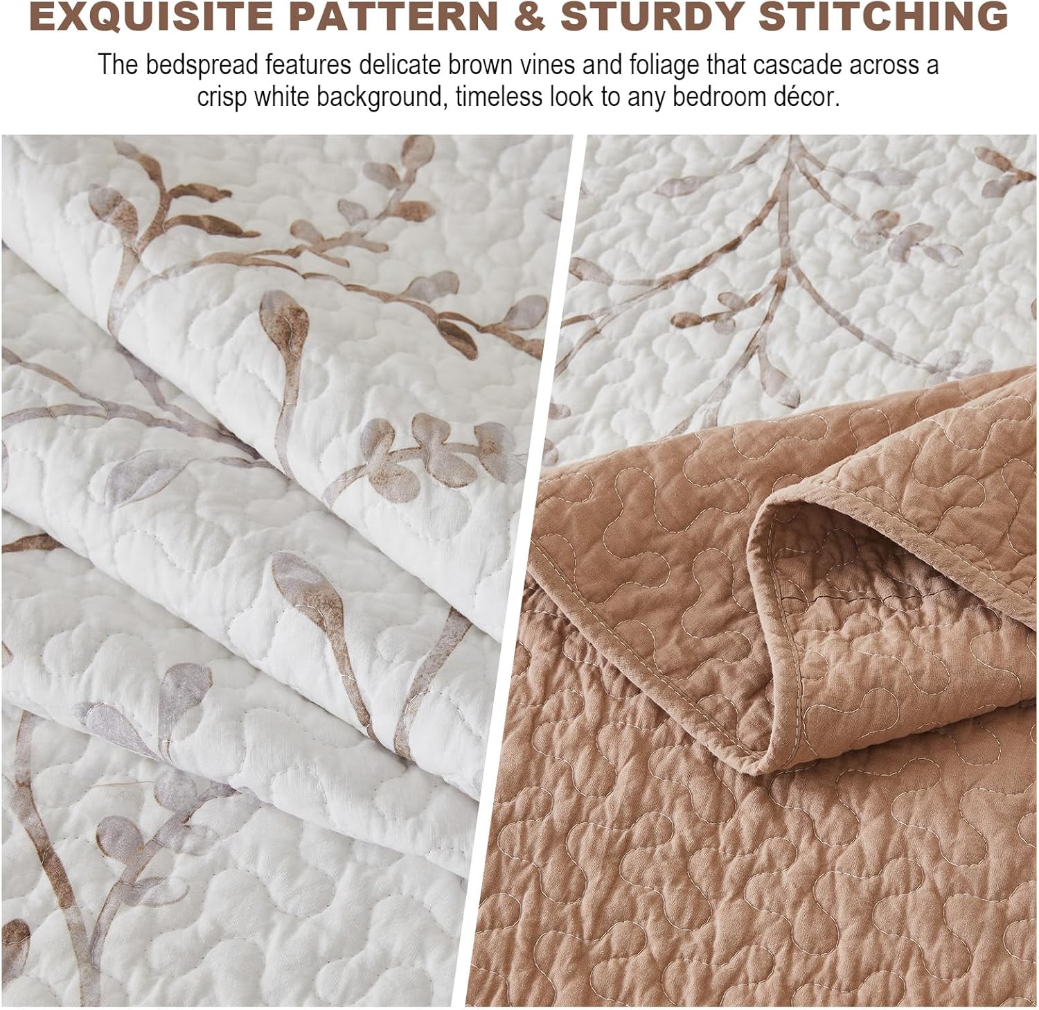 Oversized Cotton Bedspread Set Reversible Botanical Pattern