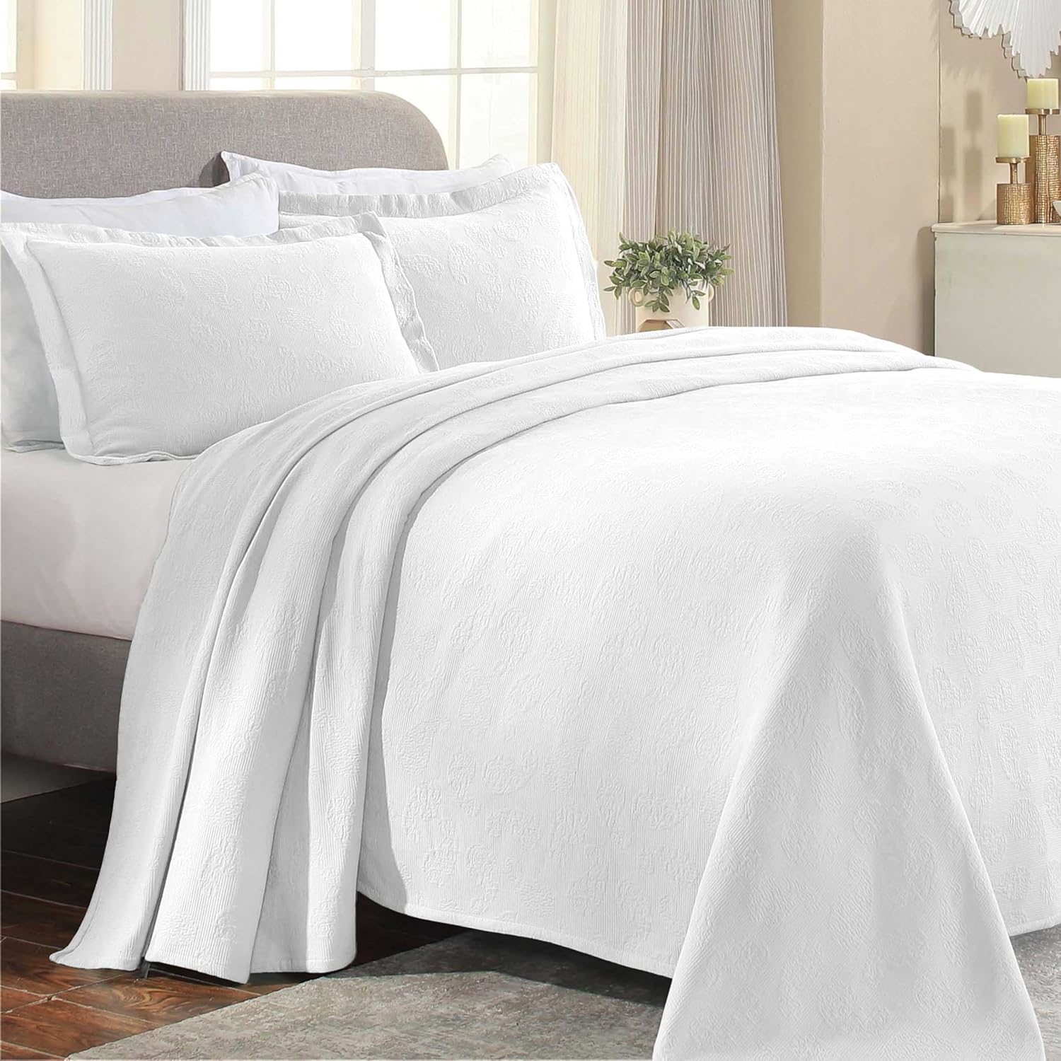 Superior Paisley 3 Piece Cotton Bedspread Set Twin White