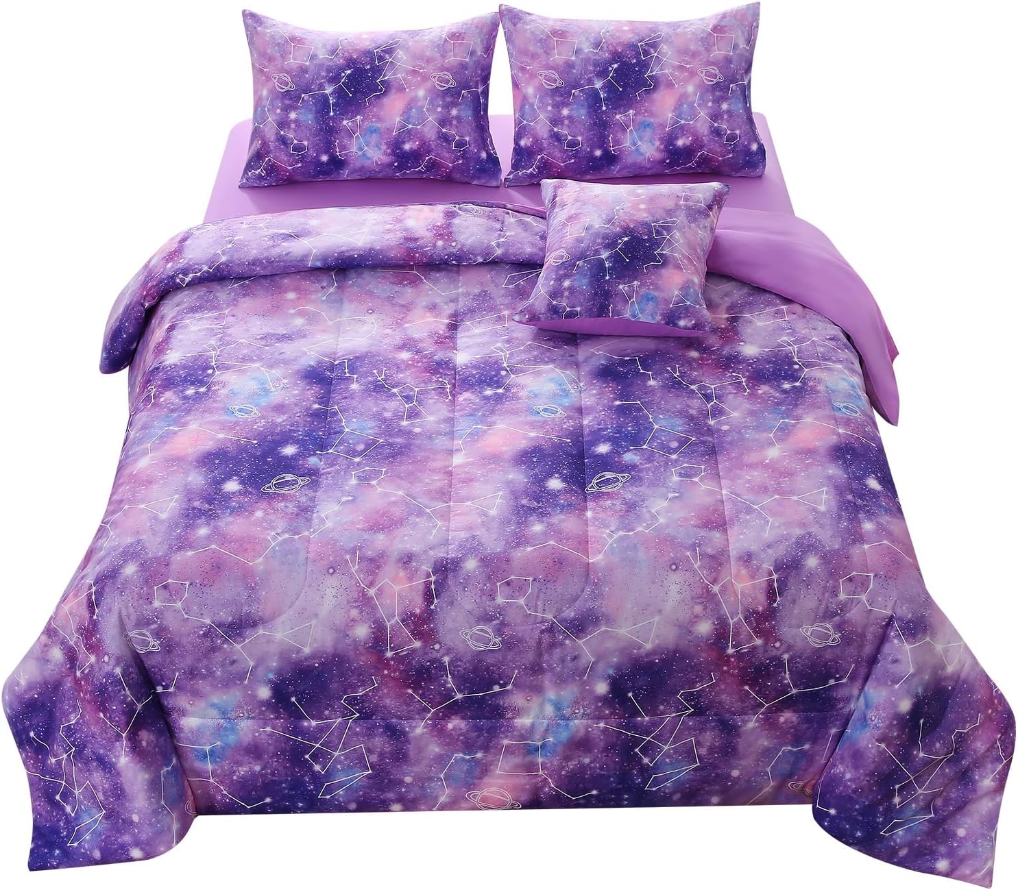 JQinHome Galaxy Gradient Comforter Set for Girls