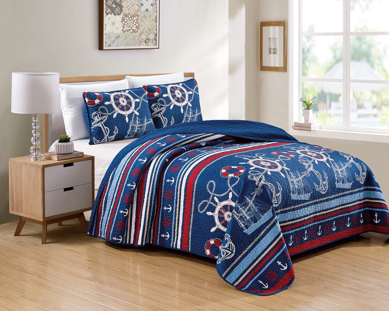 Better Home Style 2 Piece Nautical Ships Bedspread Set