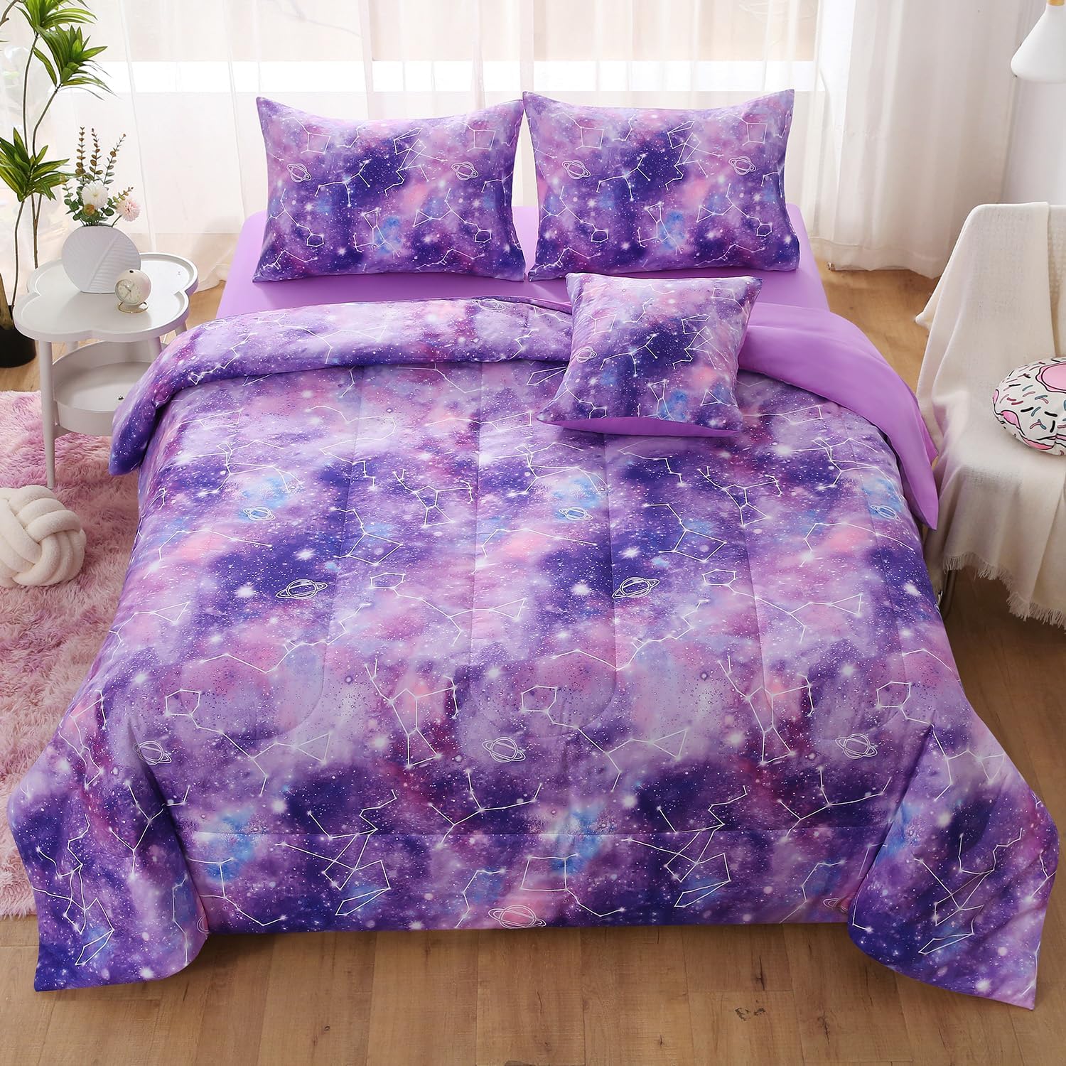 JQinHome Galaxy Gradient Comforter Set for Girls