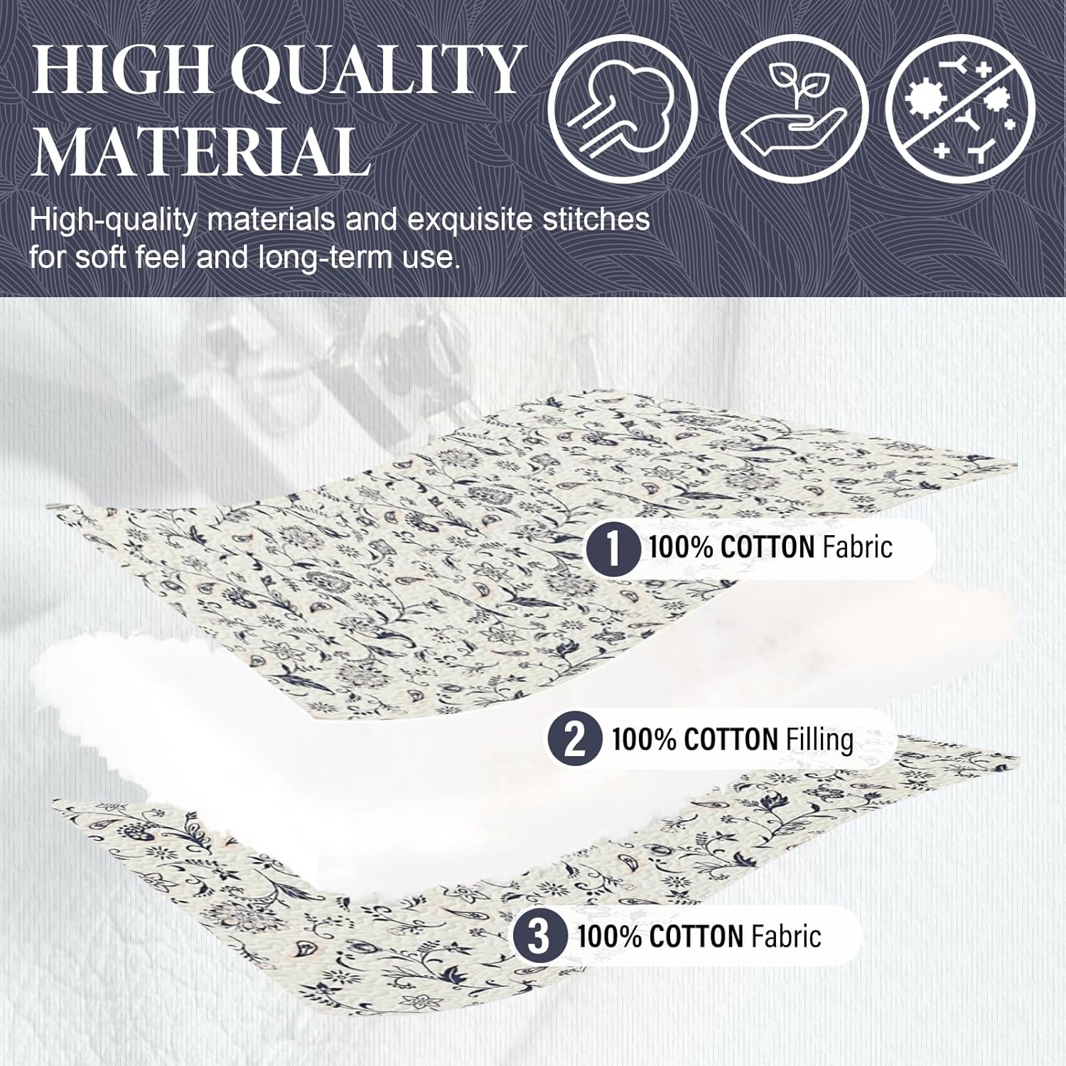 SahSahCasa 100 Cotton Cal King Bedspread Coverlet Quilt Set Navy