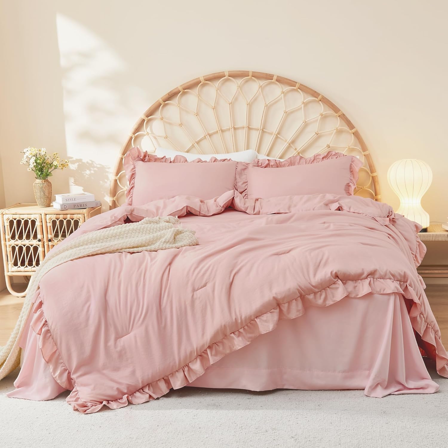 Litanika Blush Pink Ruffle Comforter Set 3 Piece