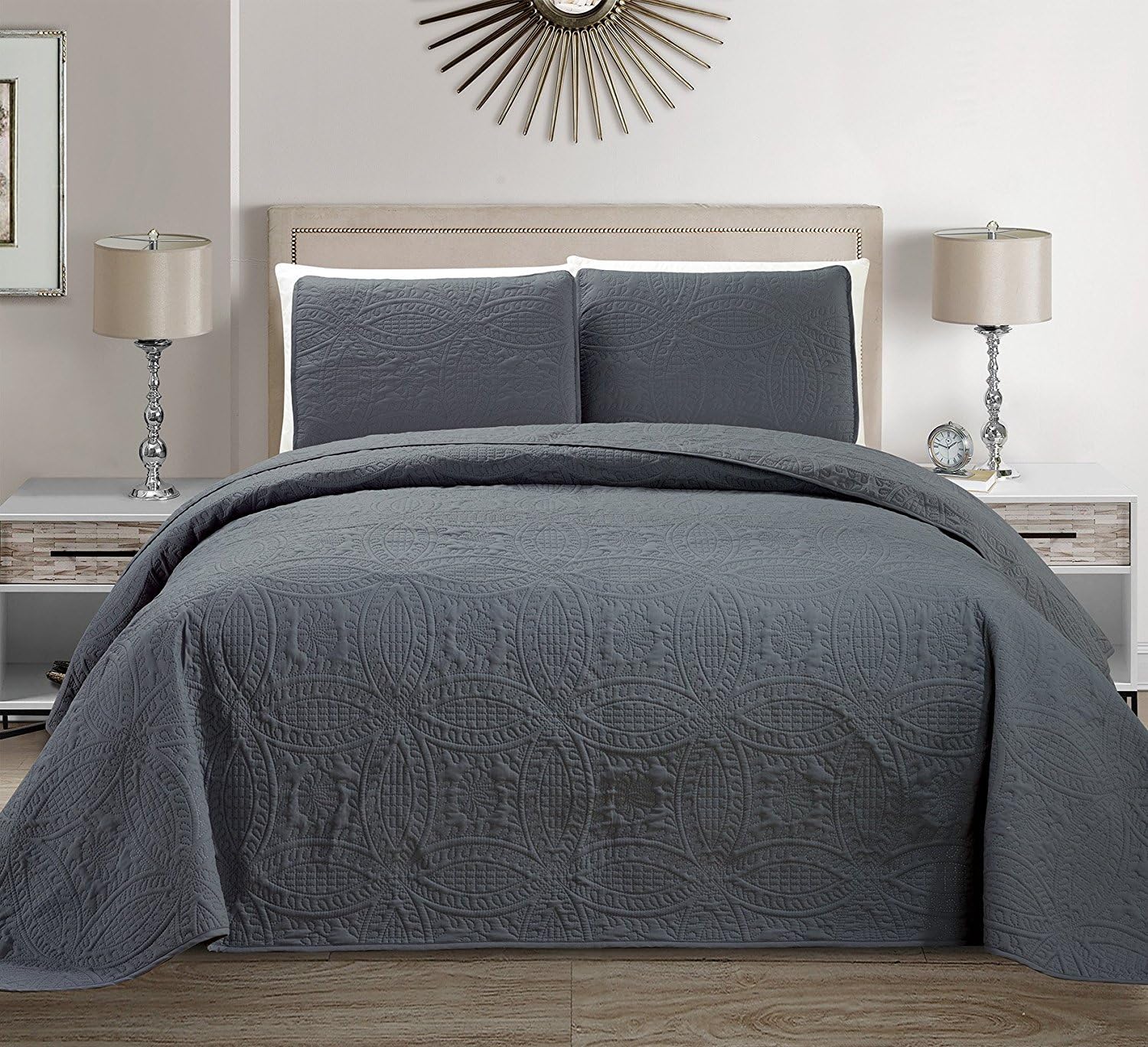Linen Plus 3-Piece Full Queen Embossed Coverlet Set