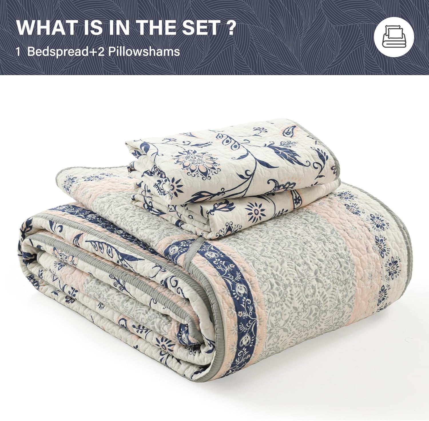 SahSahCasa 100 Cotton Cal King Bedspread Coverlet Quilt Set Navy
