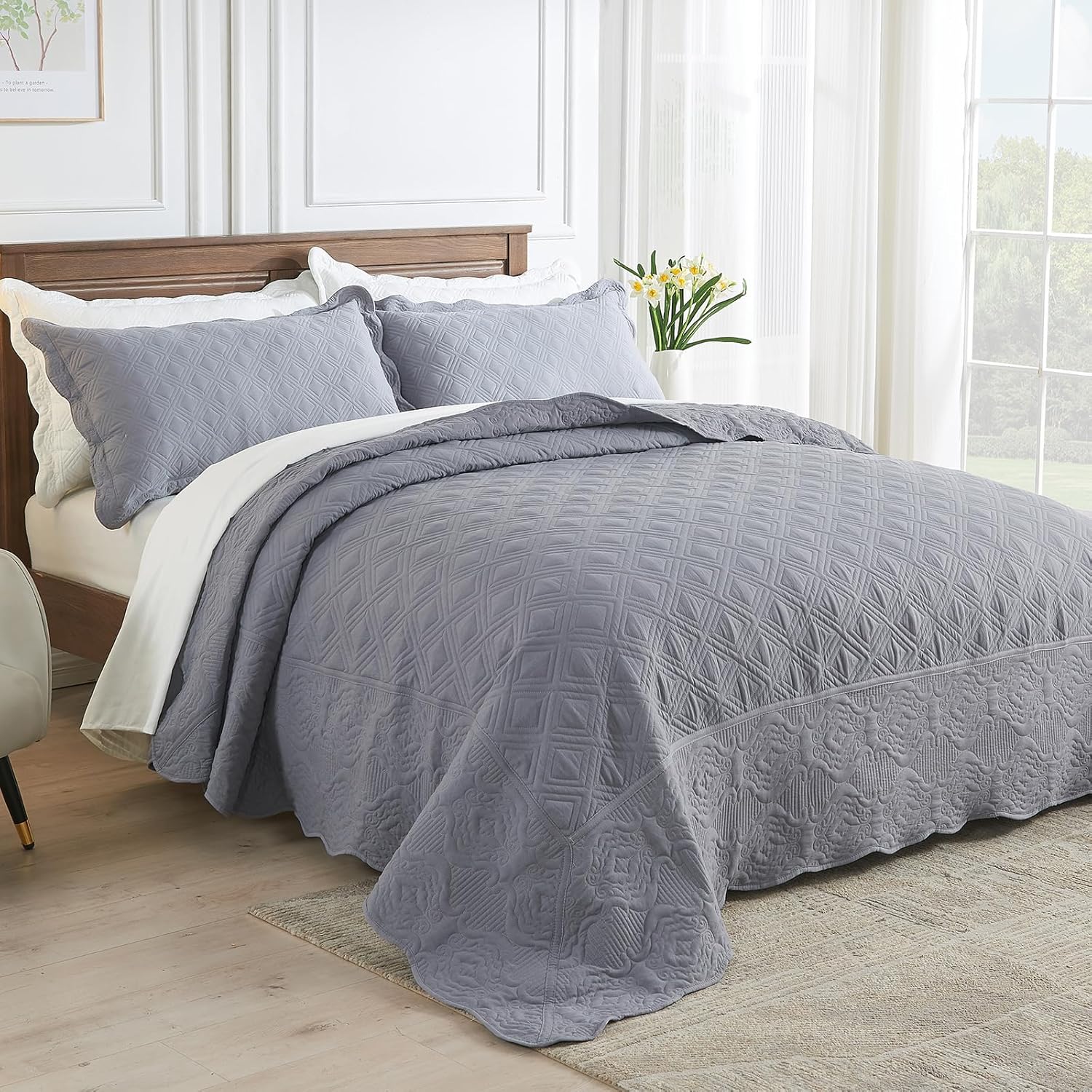 Suchbed California King Bedspread Set Grey 1